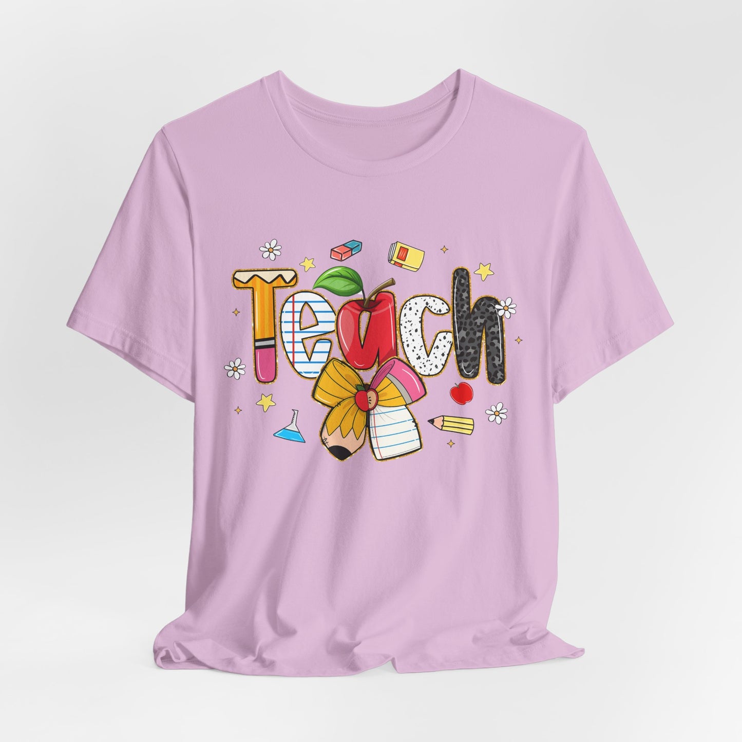 Teacher Floral Pencil Tee - "Teach" Cute School T-Shirt for Educators