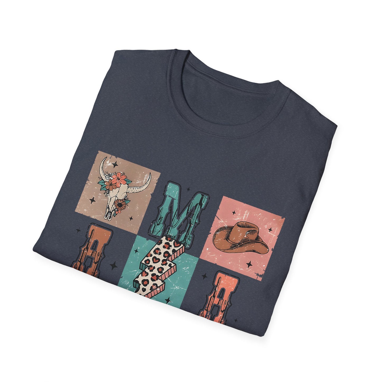 Mama Western Graphic T-Shirt — Cowgirl Boots, Hat & Floral Block Design