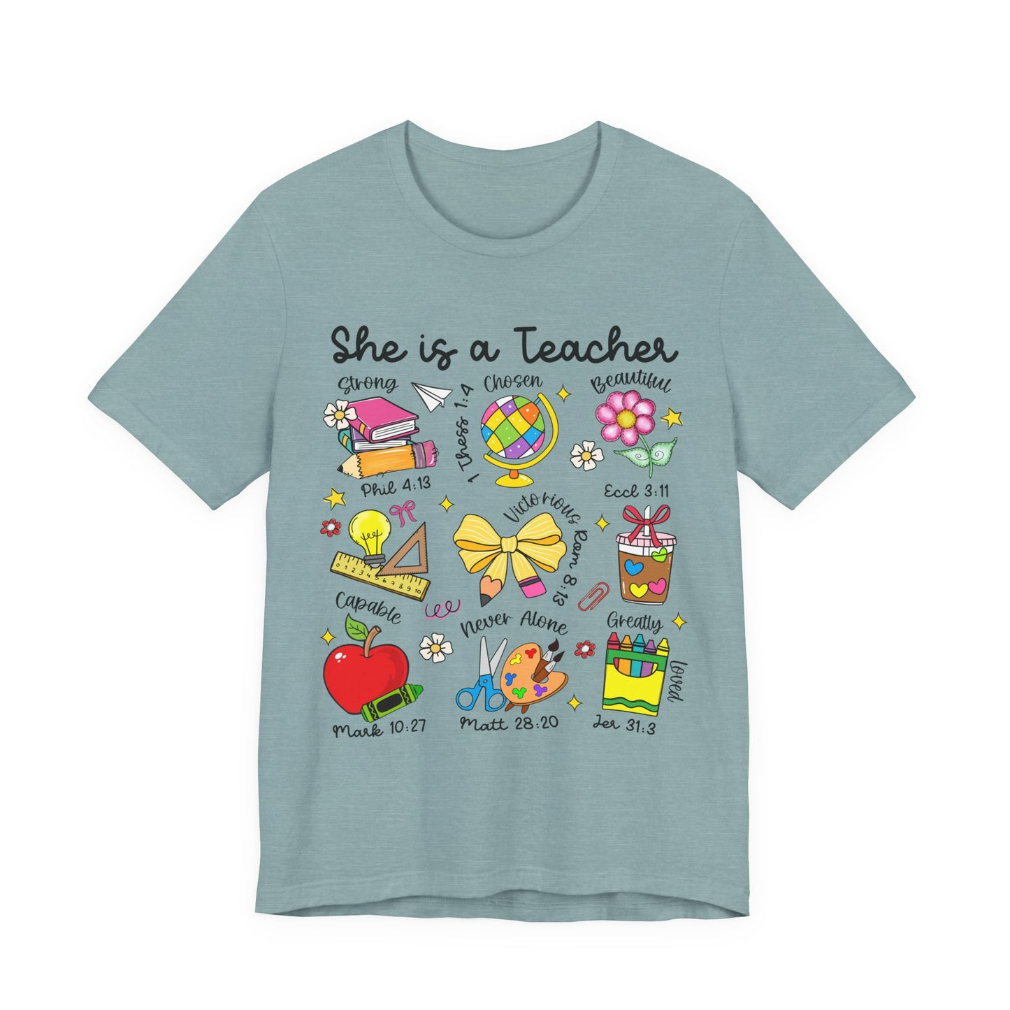 Teacher Illustrated Icons T-Shirt — "She is a Teacher" Appreciation Tee