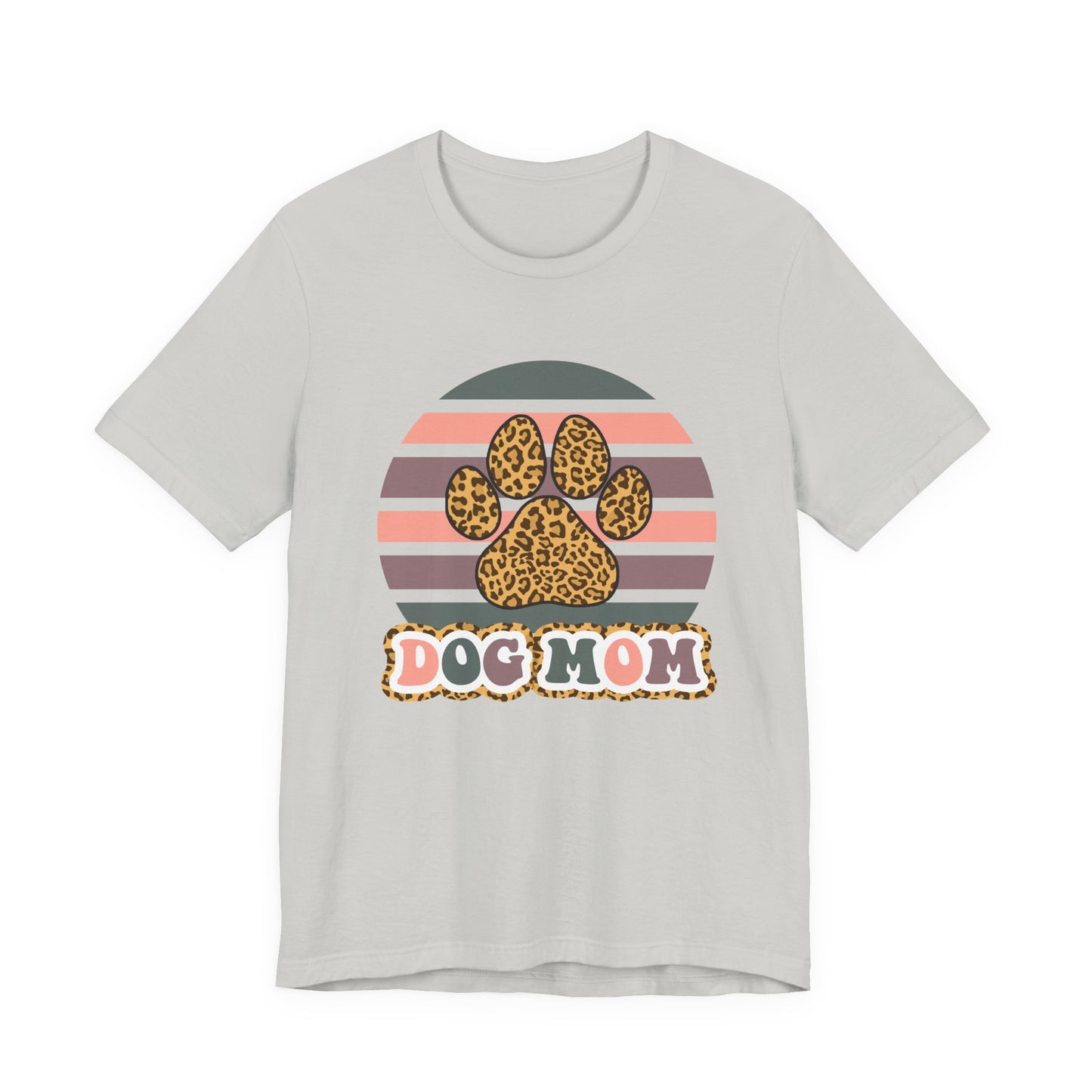 Dog Mom Leopard Paw Tee — Retro Striped Pet Lover T‑Shirt