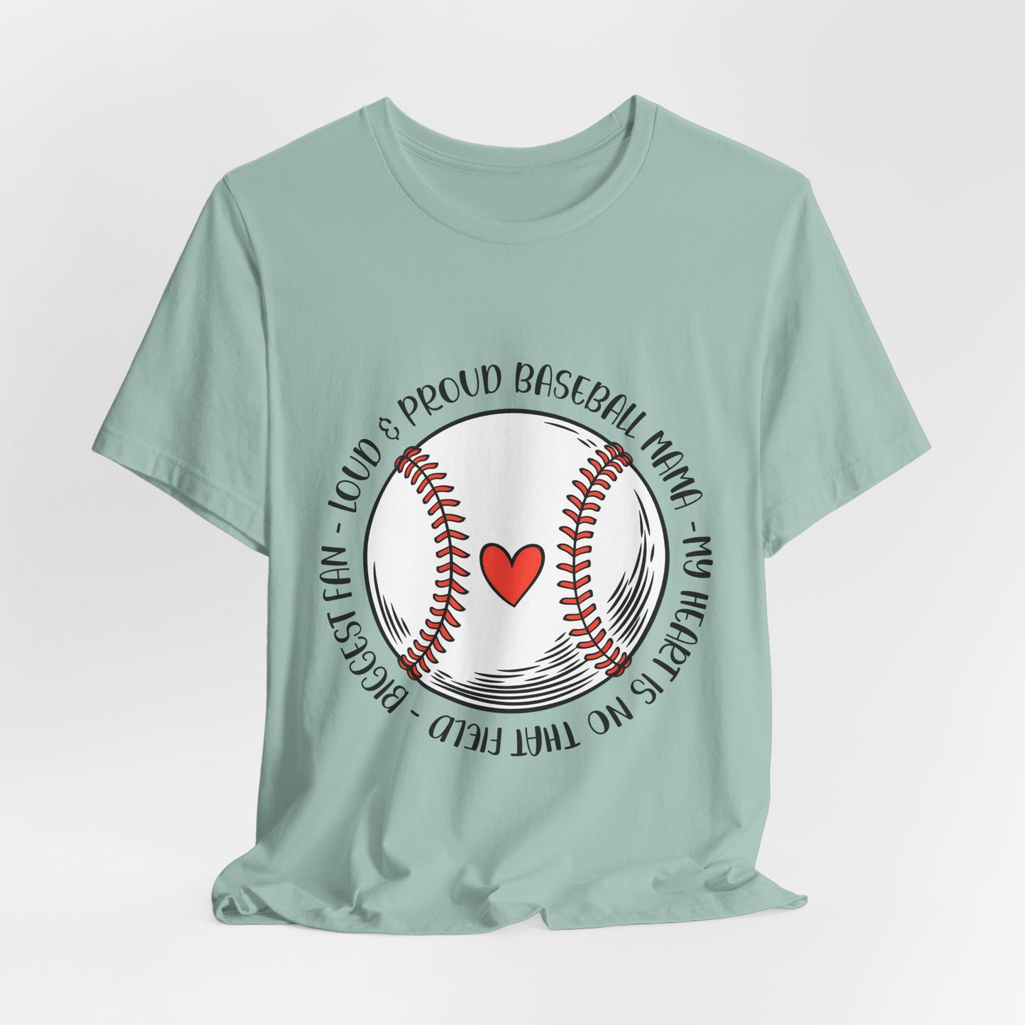 Baseball Mom Tee – Proud Baseball Mama Graphic Shirt (Heart & Stitch Design)
