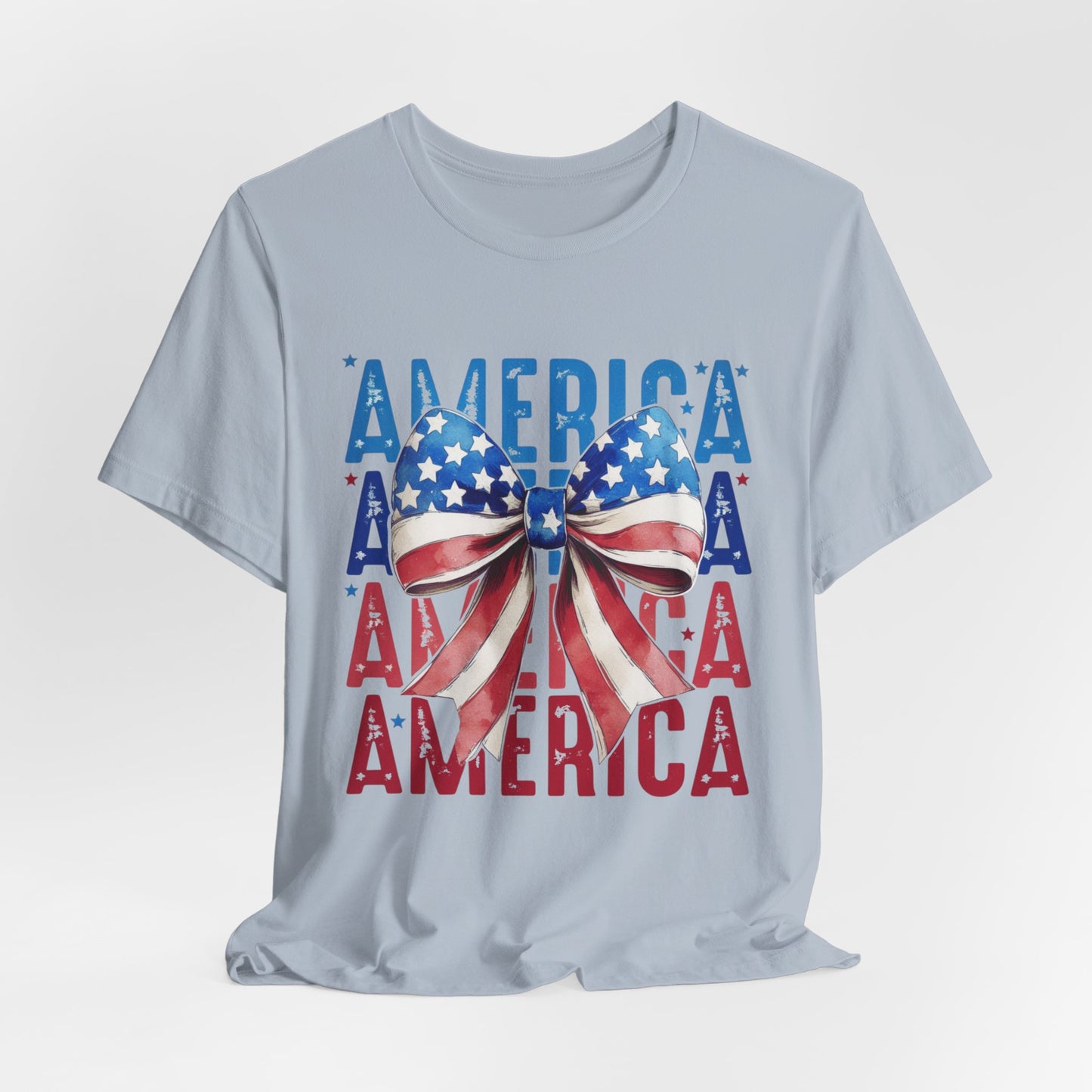 Patriotic America Bow T-Shirt — USA Flag Ribbon 4th of July Tee
