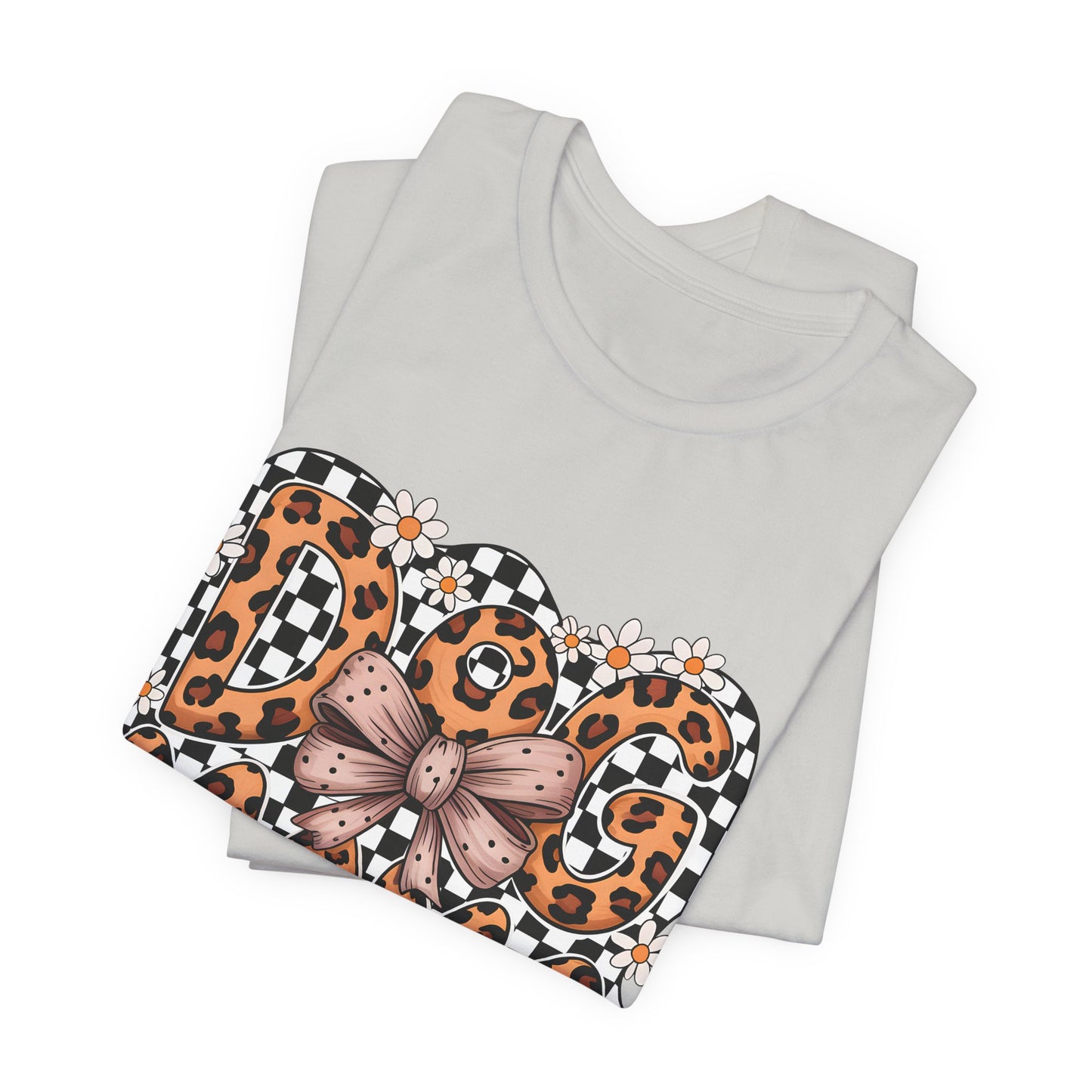 Dog Mama Leopard Print Tee — Floral Bow Pet Lover T‑Shirt