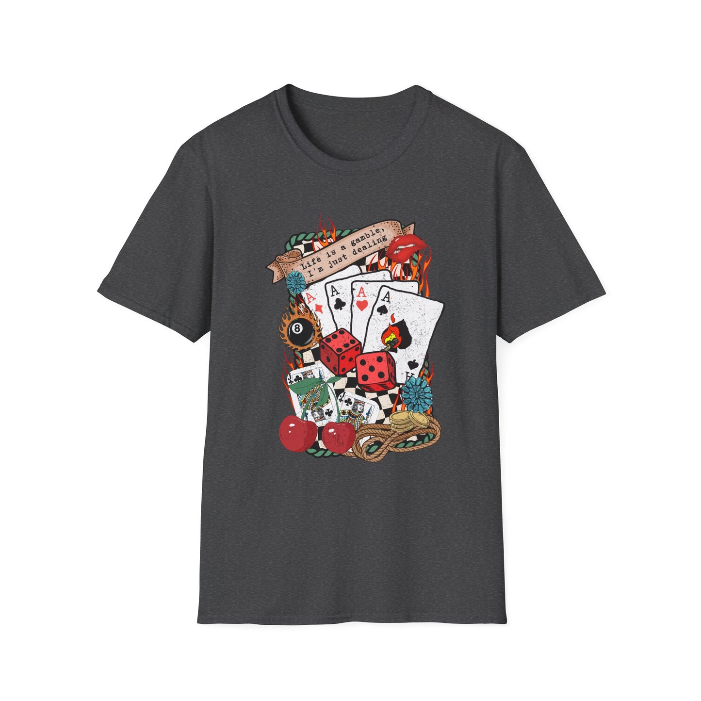 Casino Night Graphic T-Shirt — Aces, Dice & Retro Gaming Design