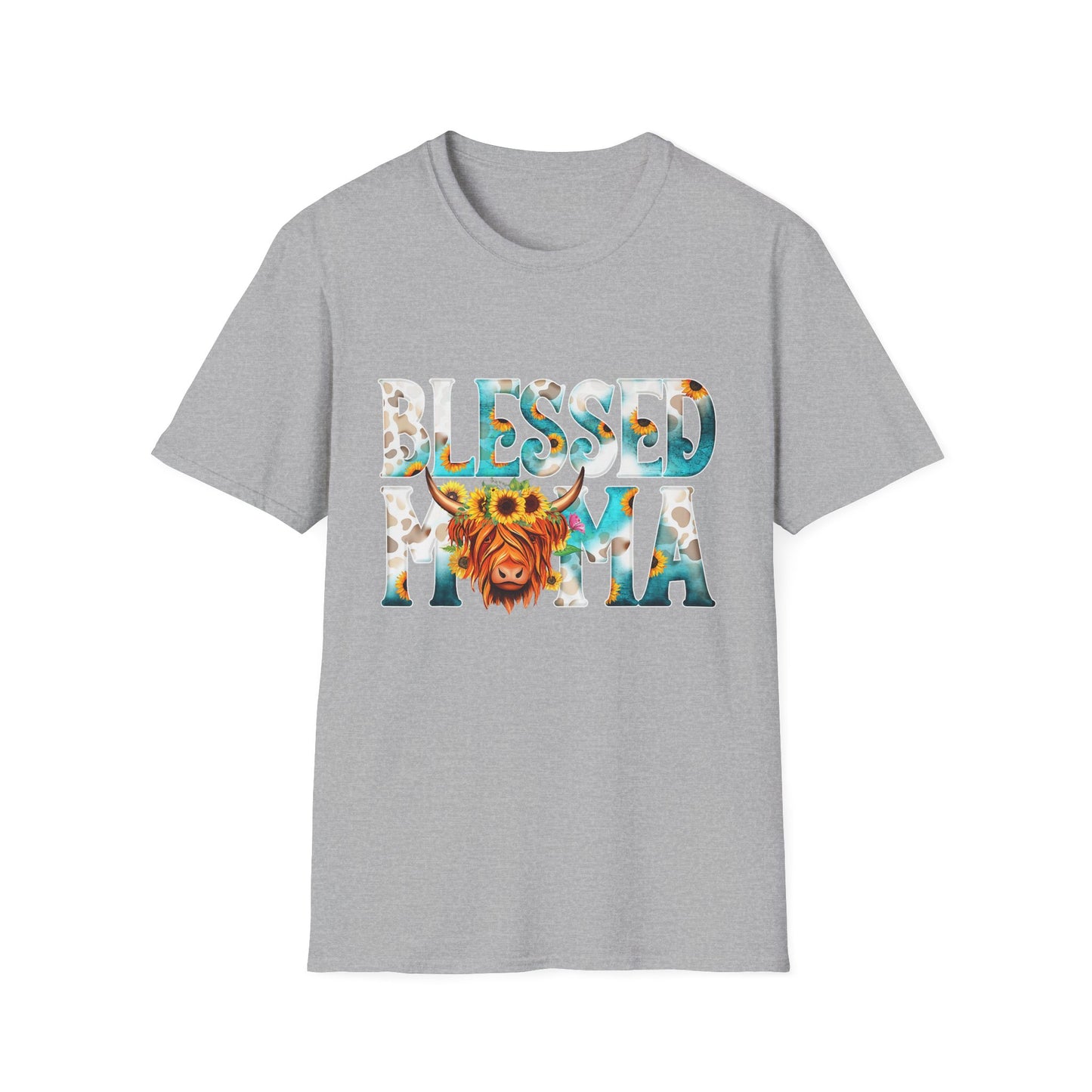 Blessed Mama T-Shirt — Floral Highland Cow Mother's Day Tee