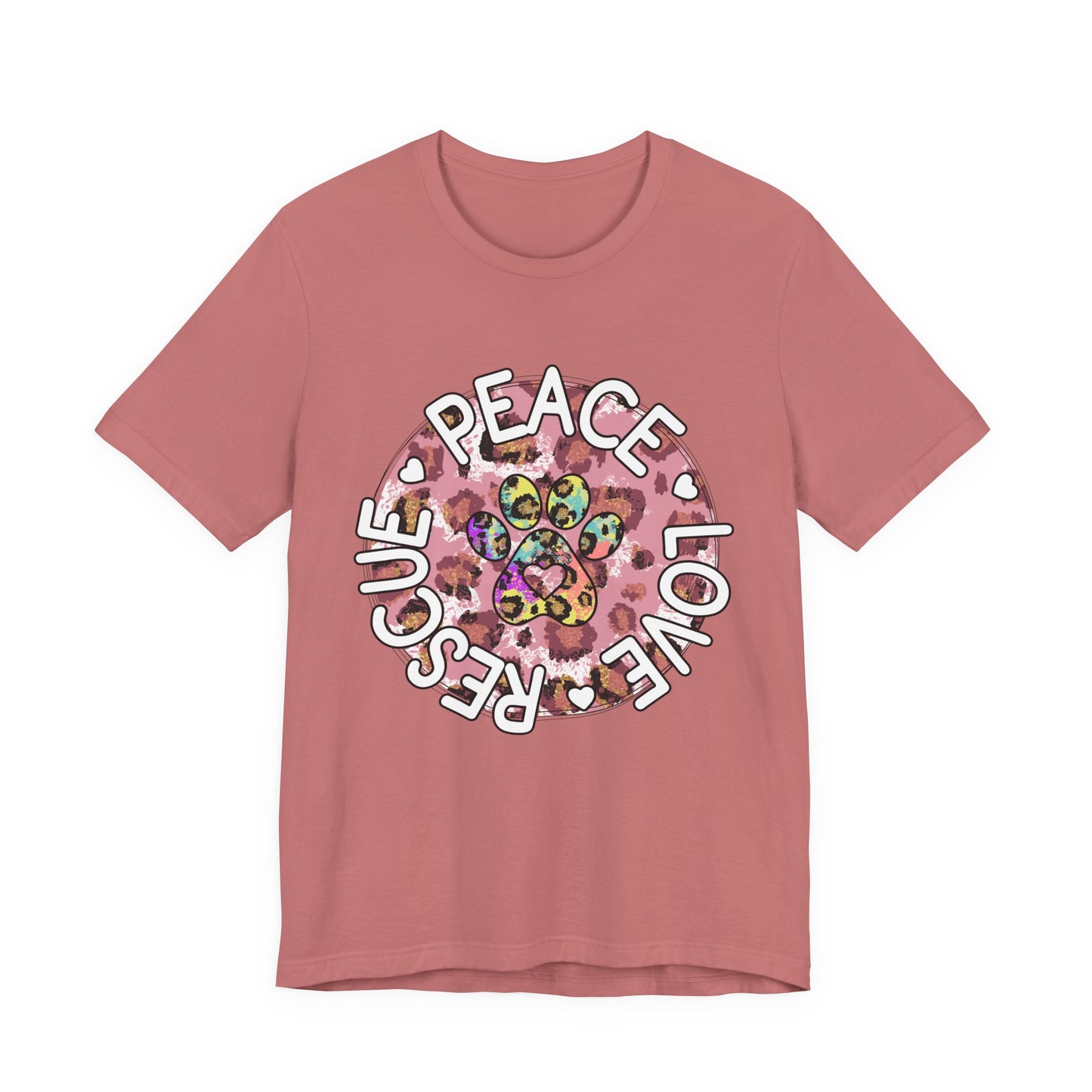Peace Love Rescue Graphic Tee — Pet Rescue Paw Print Shirt