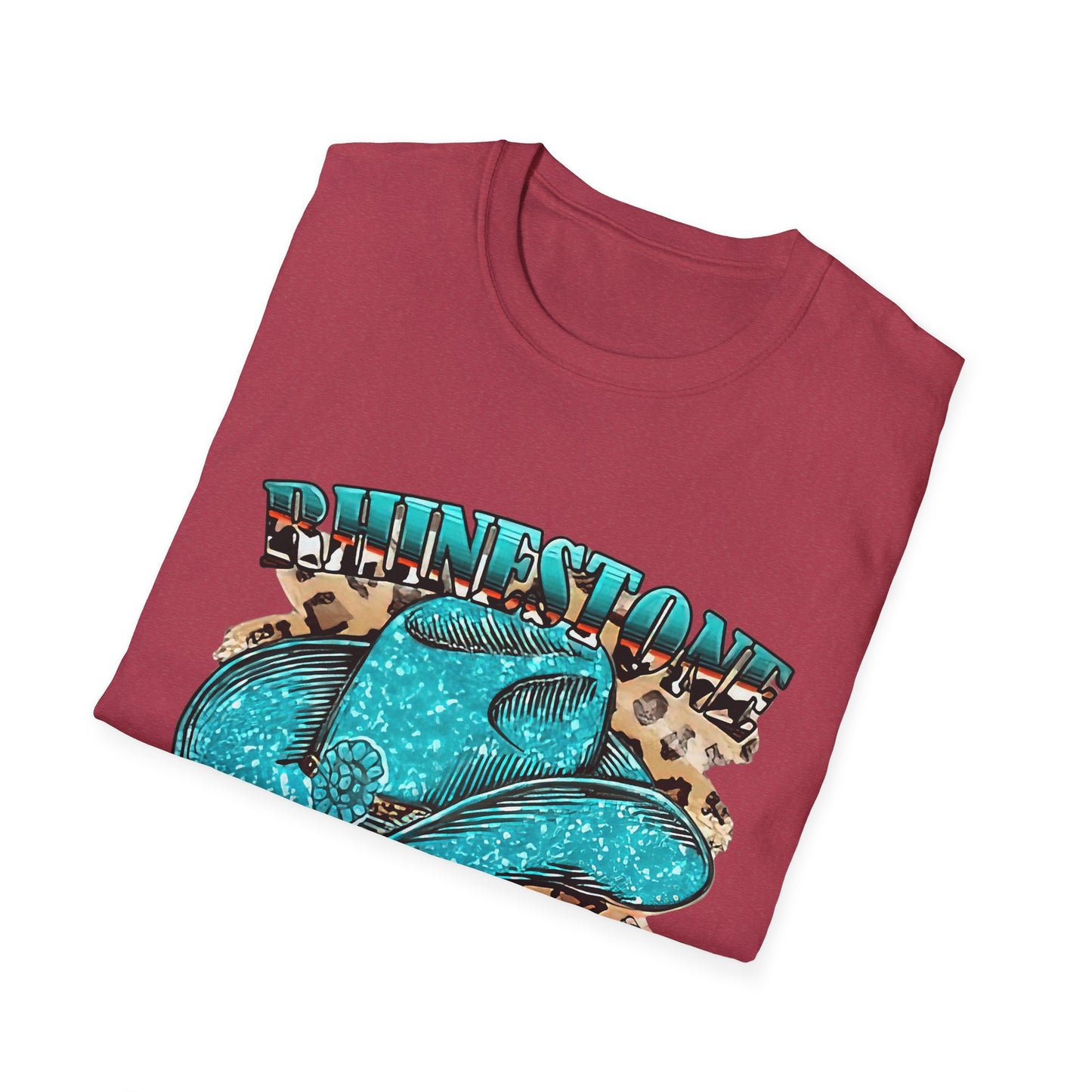 Rhinestone Cowgirl Tee – Turquoise Cowboy Hat on Leopard Print