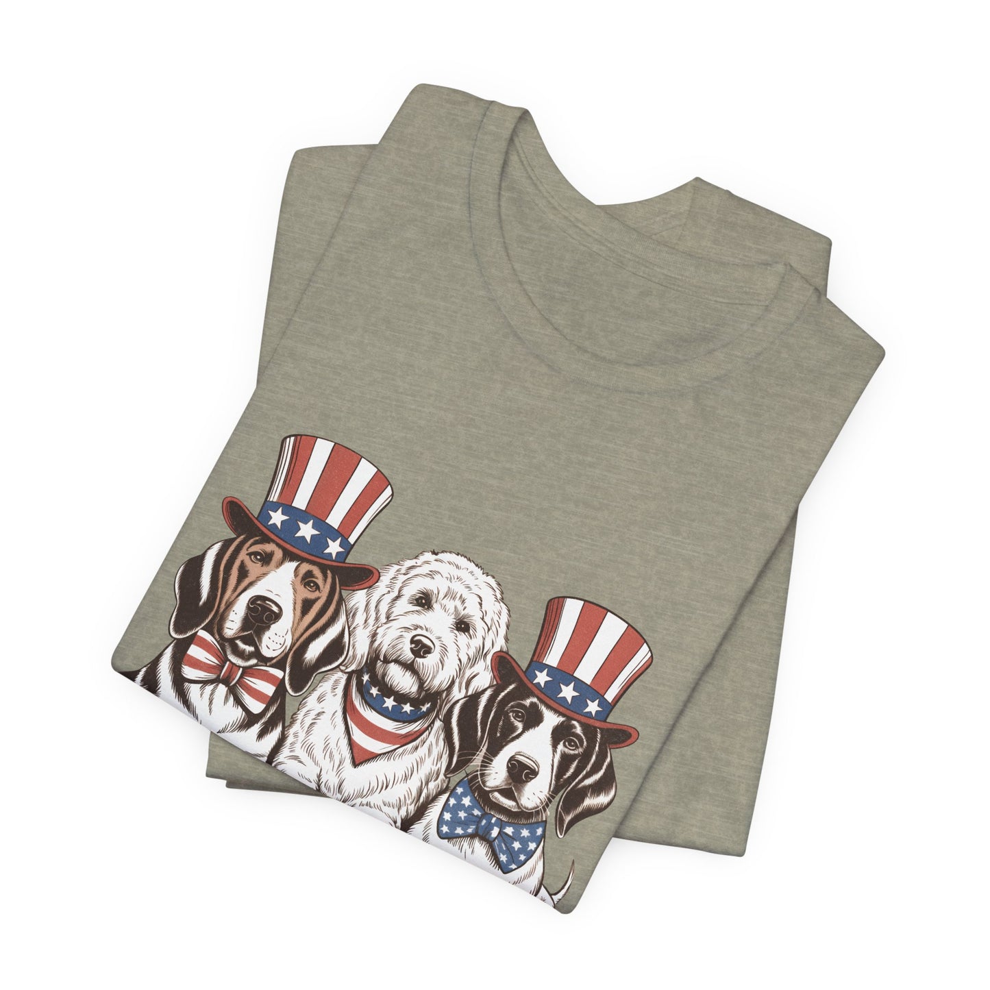 Patriotic Puppies T-Shirt — 4th of July Dog Tee with Uncle Sam Hats
