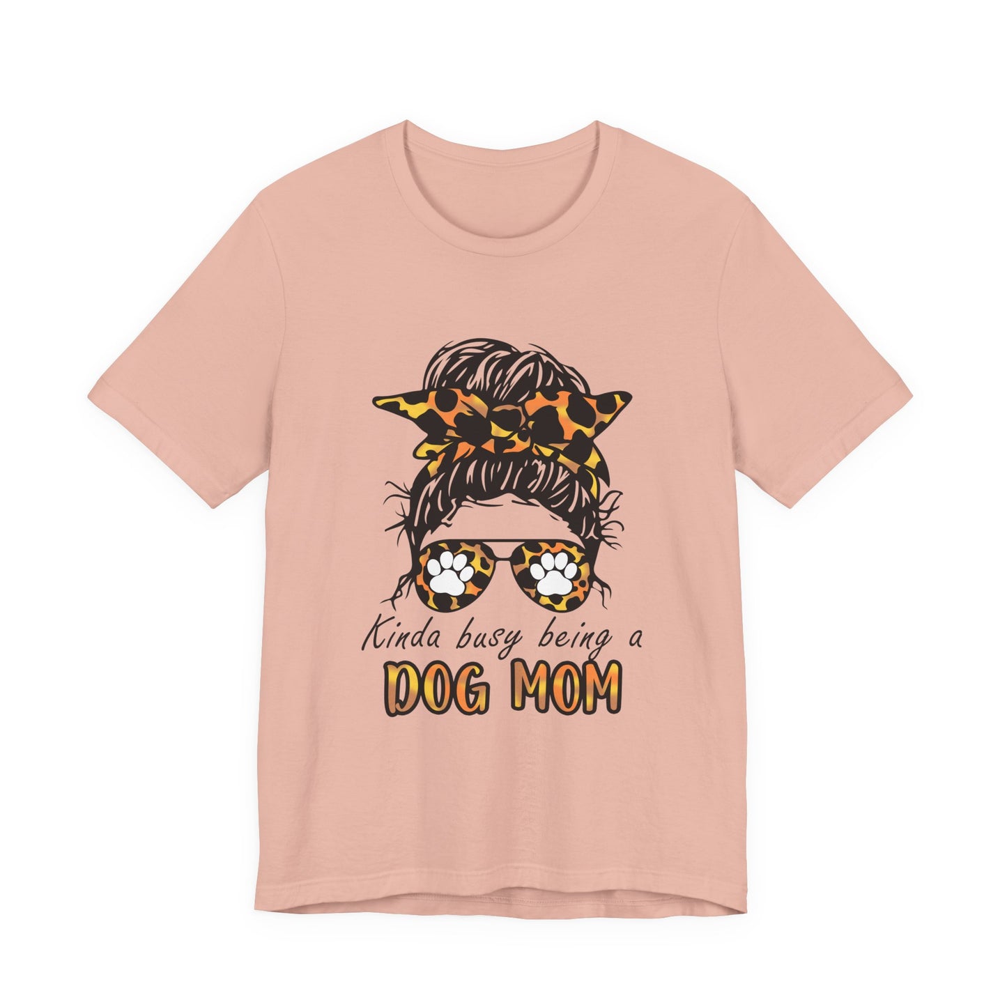 Dog Mom T-Shirt – "Kinda Busy Being a Dog Mom" Leopard Print Messy Bun Tee
