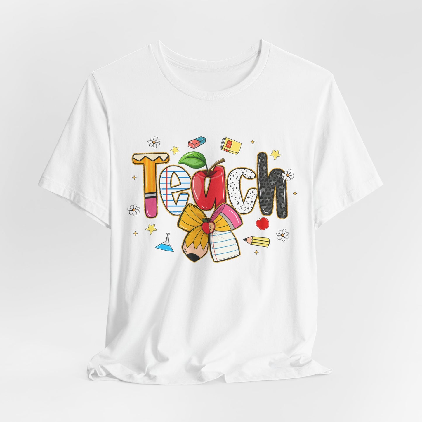 Teacher Floral Pencil Tee - "Teach" Cute School T-Shirt for Educators
