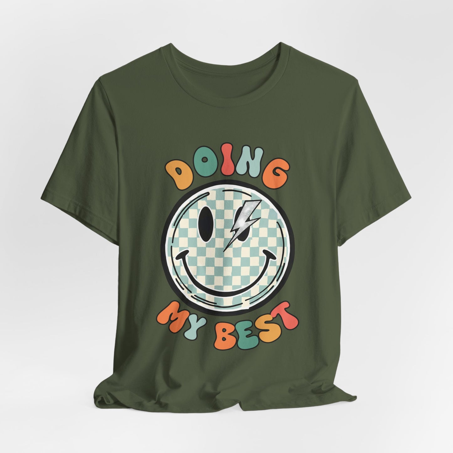 Doing My Best Smiley Tee — Retro Checkerboard Positive Message T‑Shirt