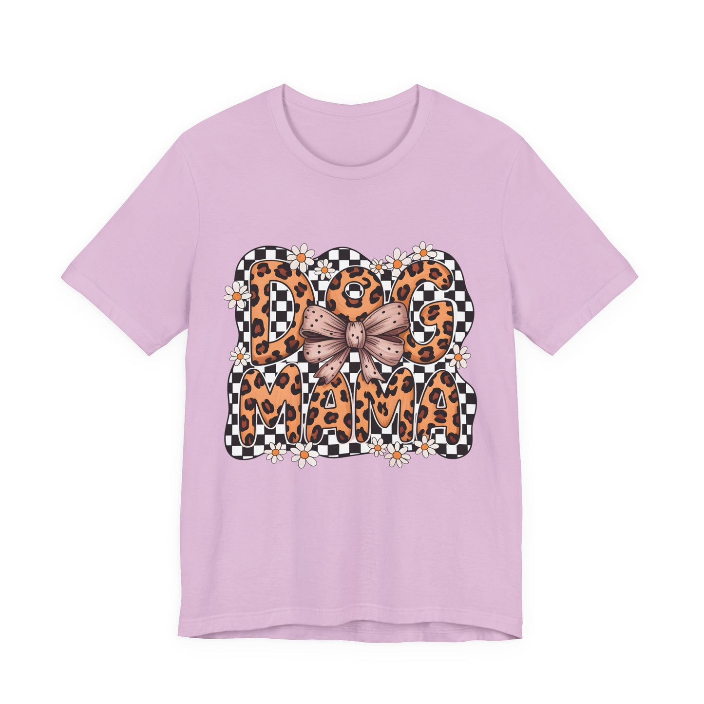 Dog Mama Leopard Print Tee — Floral Bow Pet Lover T‑Shirt