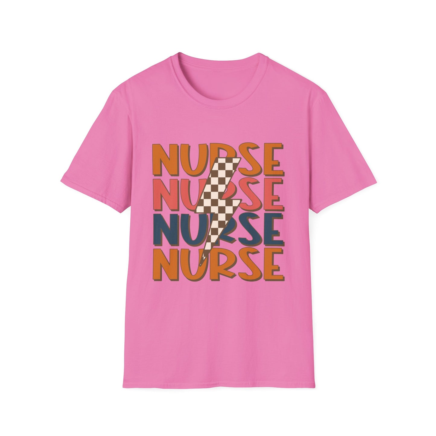 Nurse Retro Stripe T-Shirt — Vintage Checkerboard Scrub Tee for Nurses