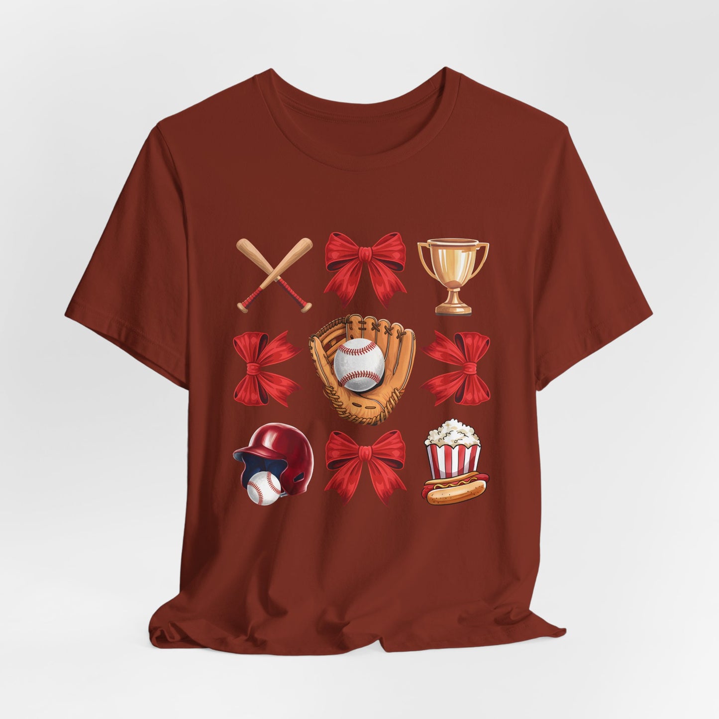 Baseball Icons Graphic Tee — Glove, Bat & Trophy Design