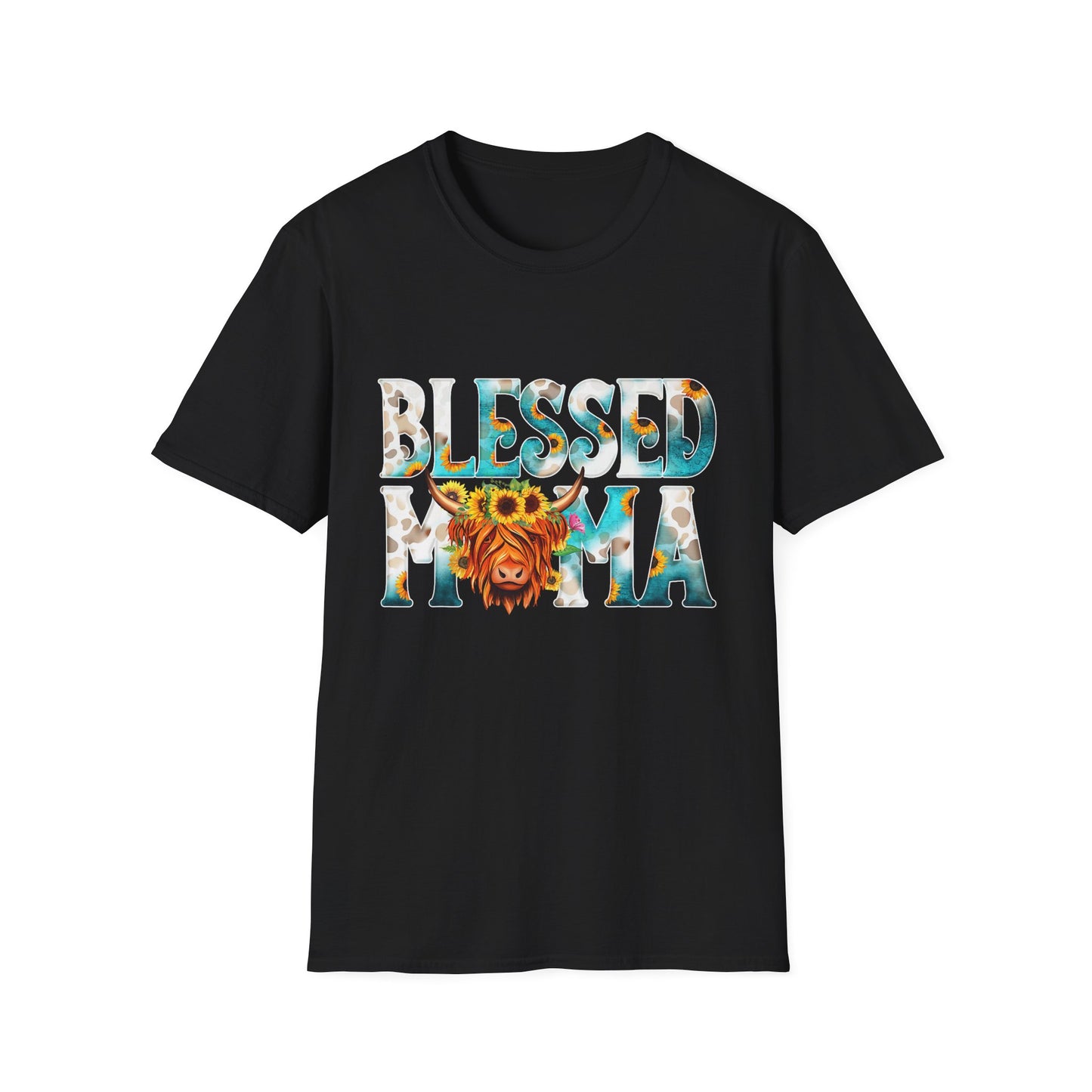 Blessed Mama T-Shirt — Floral Highland Cow Mother's Day Tee