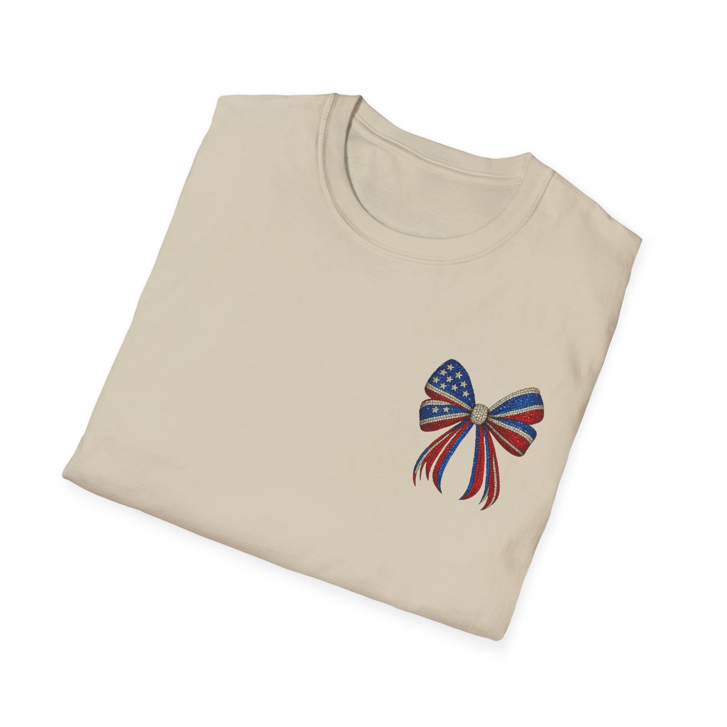 Patriotic Tee - "Land of the Free Because of the Brave" American Flag Bow