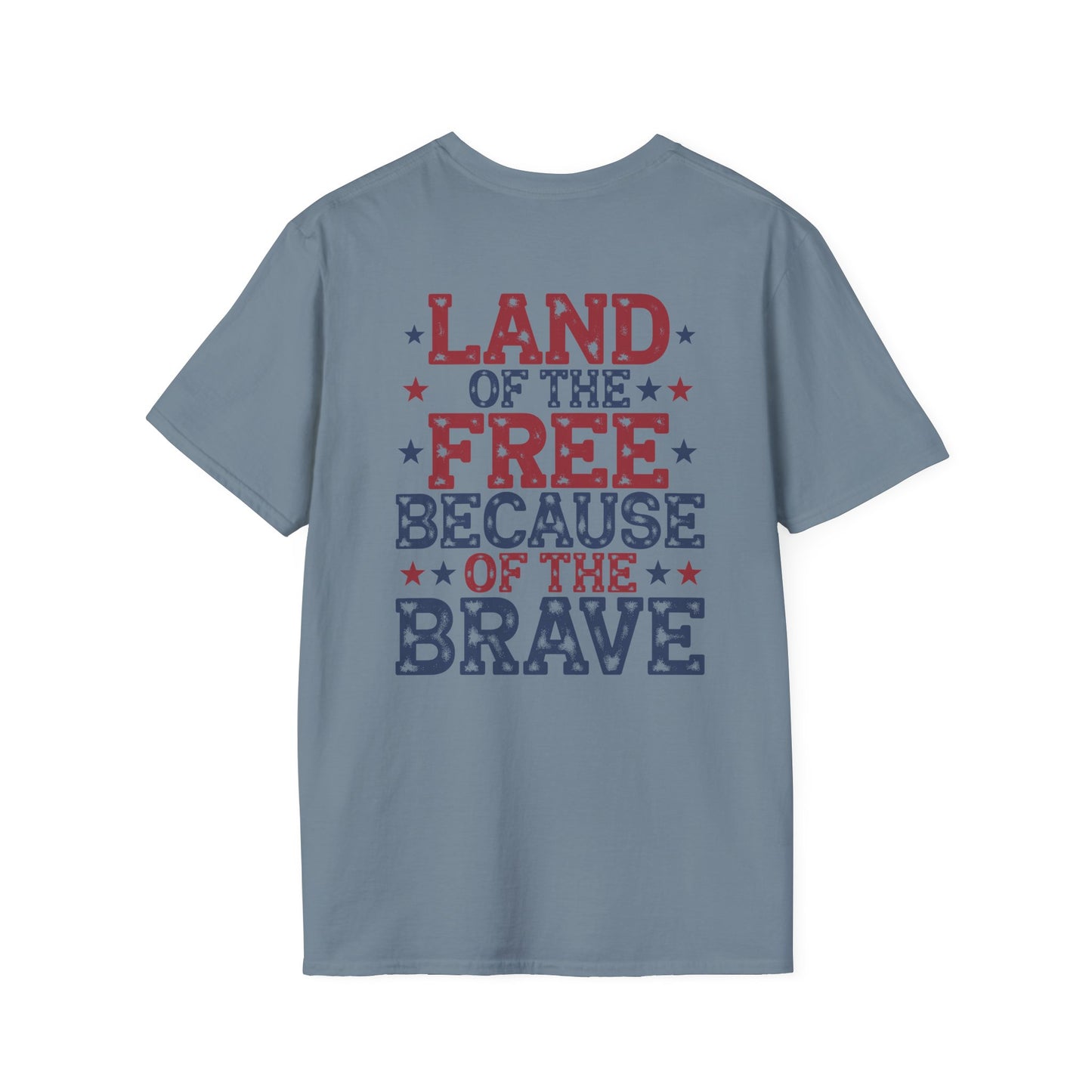 Patriotic Tee - "Land of the Free Because of the Brave" American Flag Bow