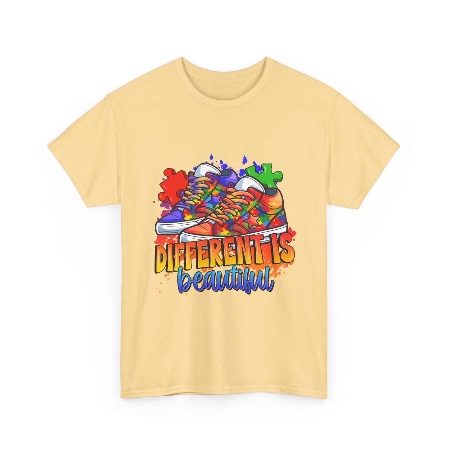 Different Is Beautiful Rainbow Puzzle Sneakers T-Shirt – Autism Awareness Tee