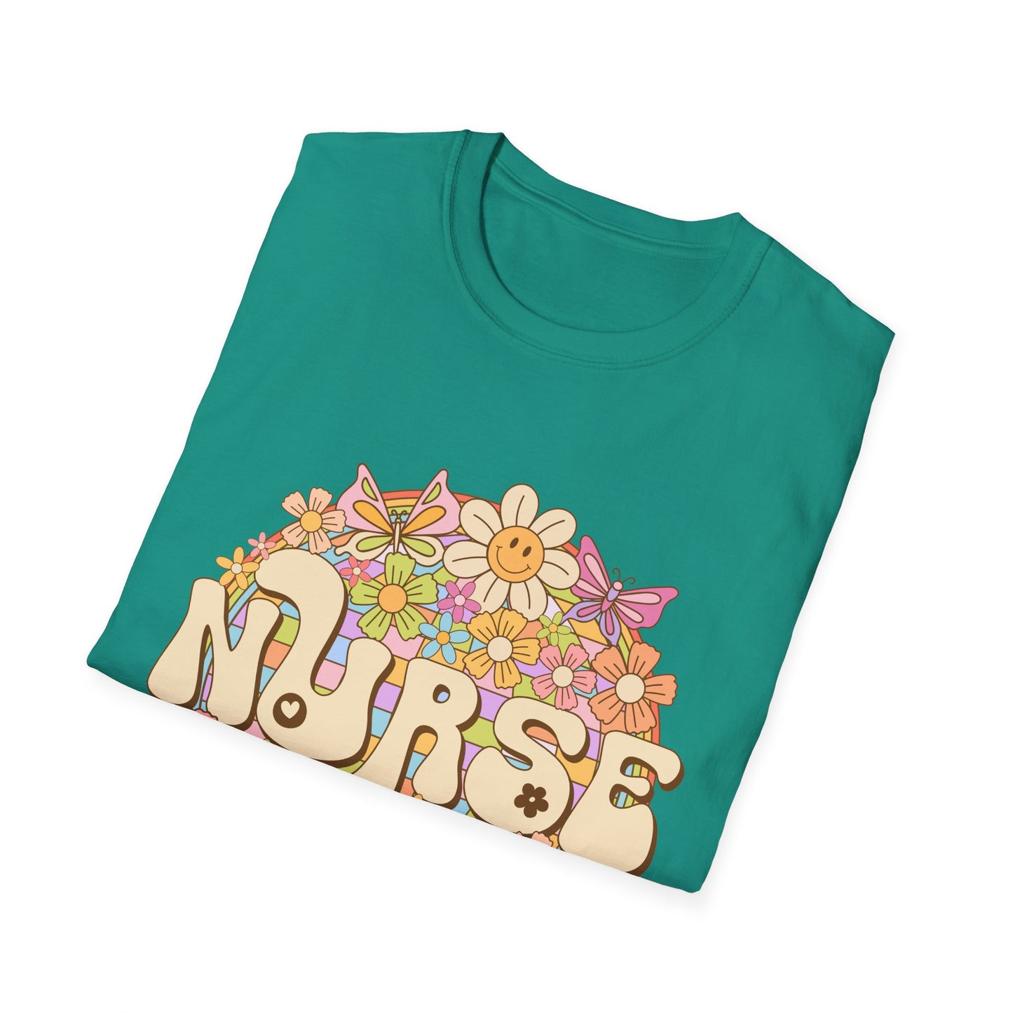 Nurse Floral Retro T-Shirt — Cute Vintage Flower Badge for Nurses