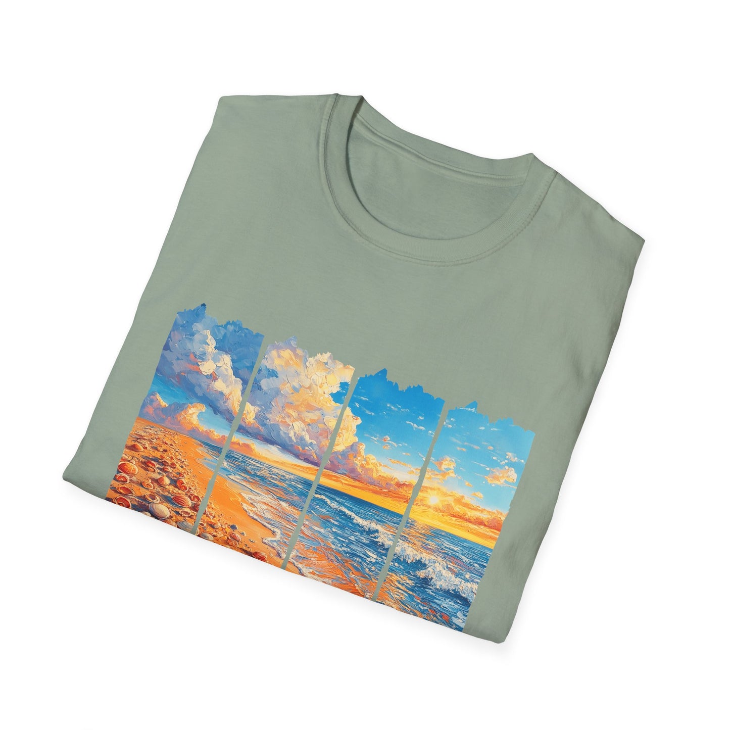 Beach Sunset Panel T-Shirt — Scenic Coastal Graphic Tee