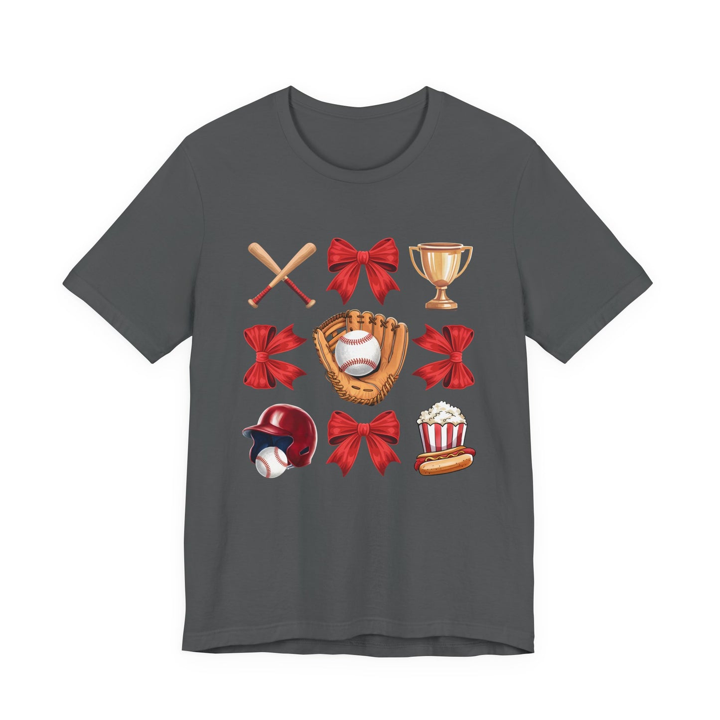 Baseball Icons Graphic Tee — Glove, Bat & Trophy Design
