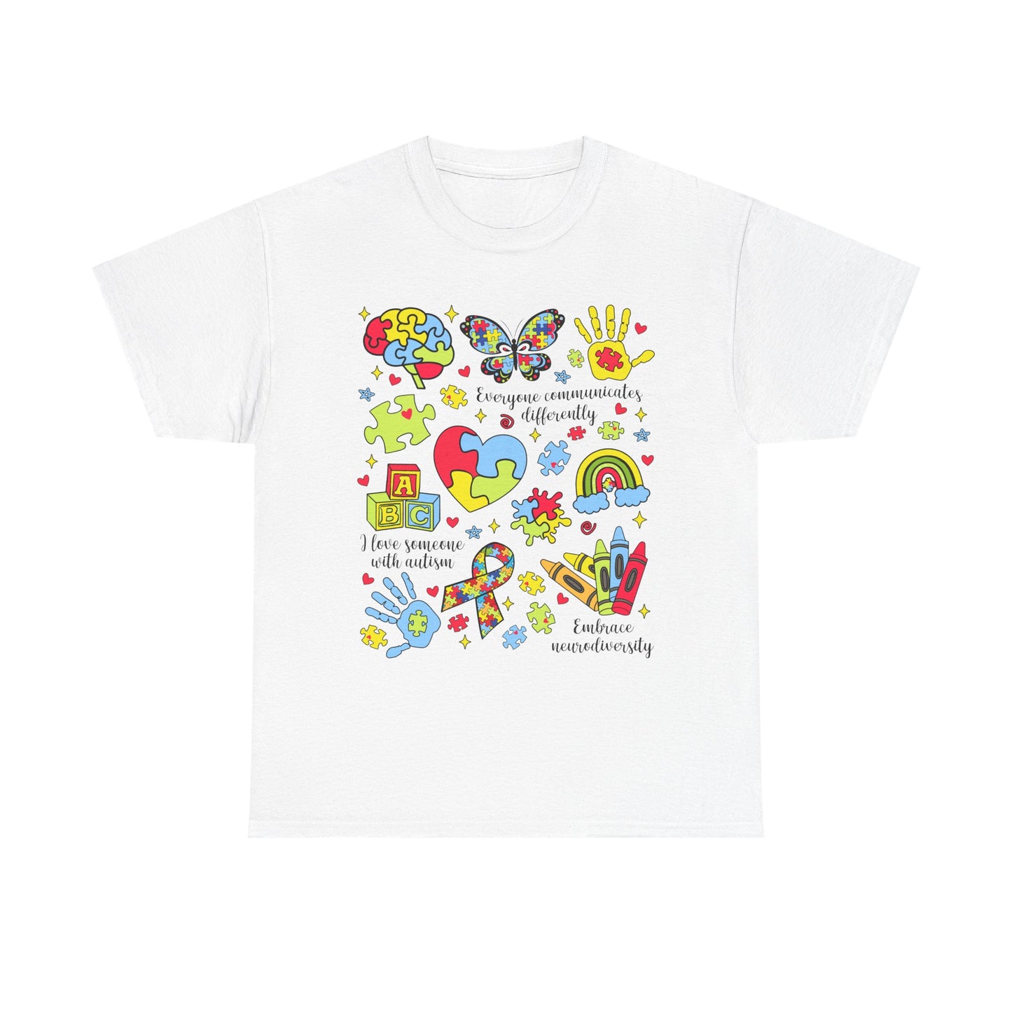 Autism Awareness Graphic Tee — Colorful Puzzle Heart & Hands Design