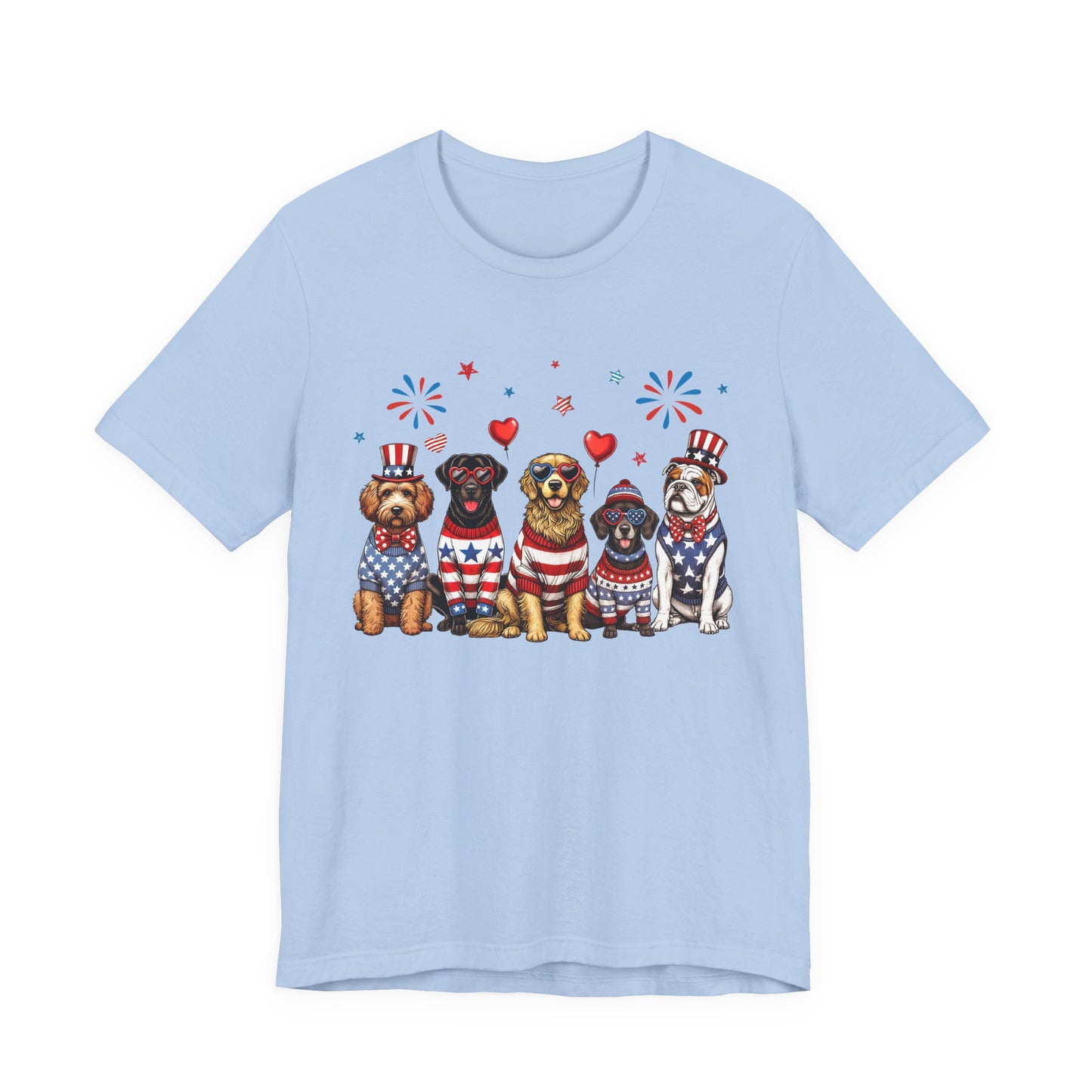 Patriotic Dogs T‑Shirt — 4th of July American Flag Pups Tee