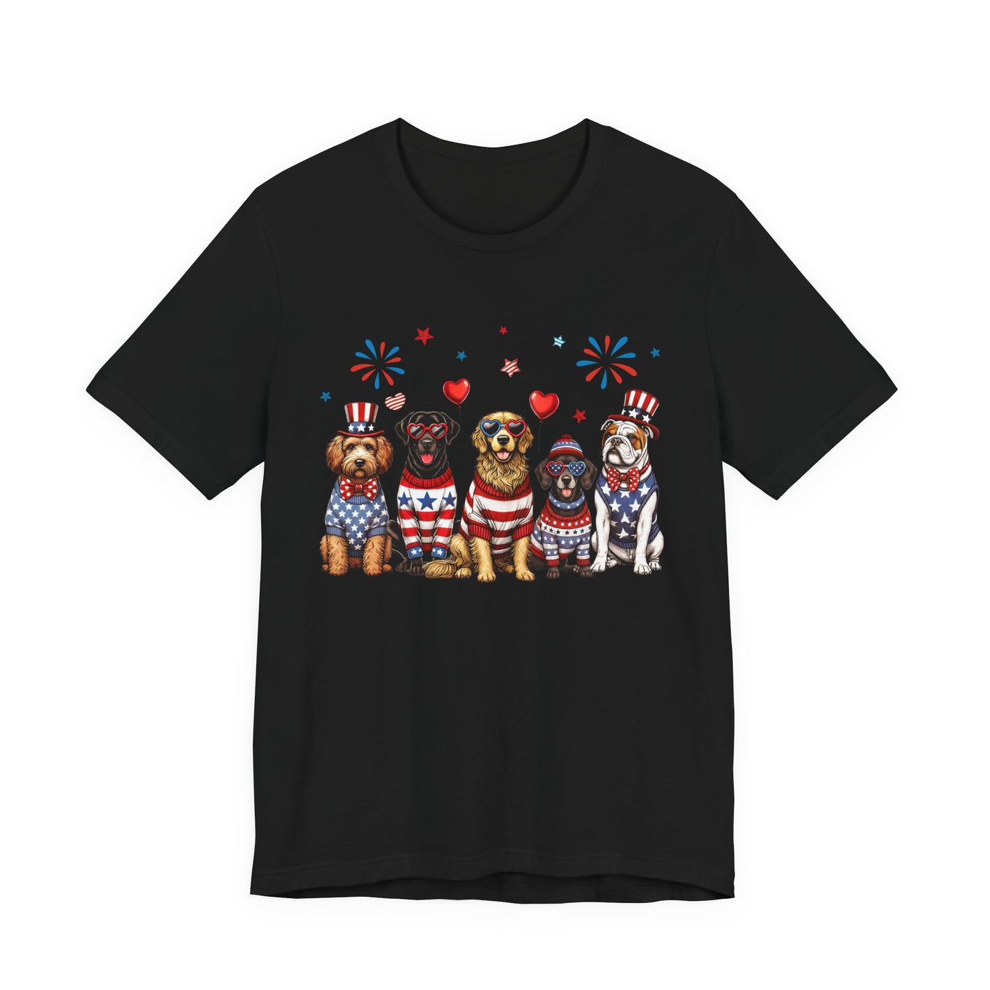 Patriotic Dogs T‑Shirt — 4th of July American Flag Pups Tee