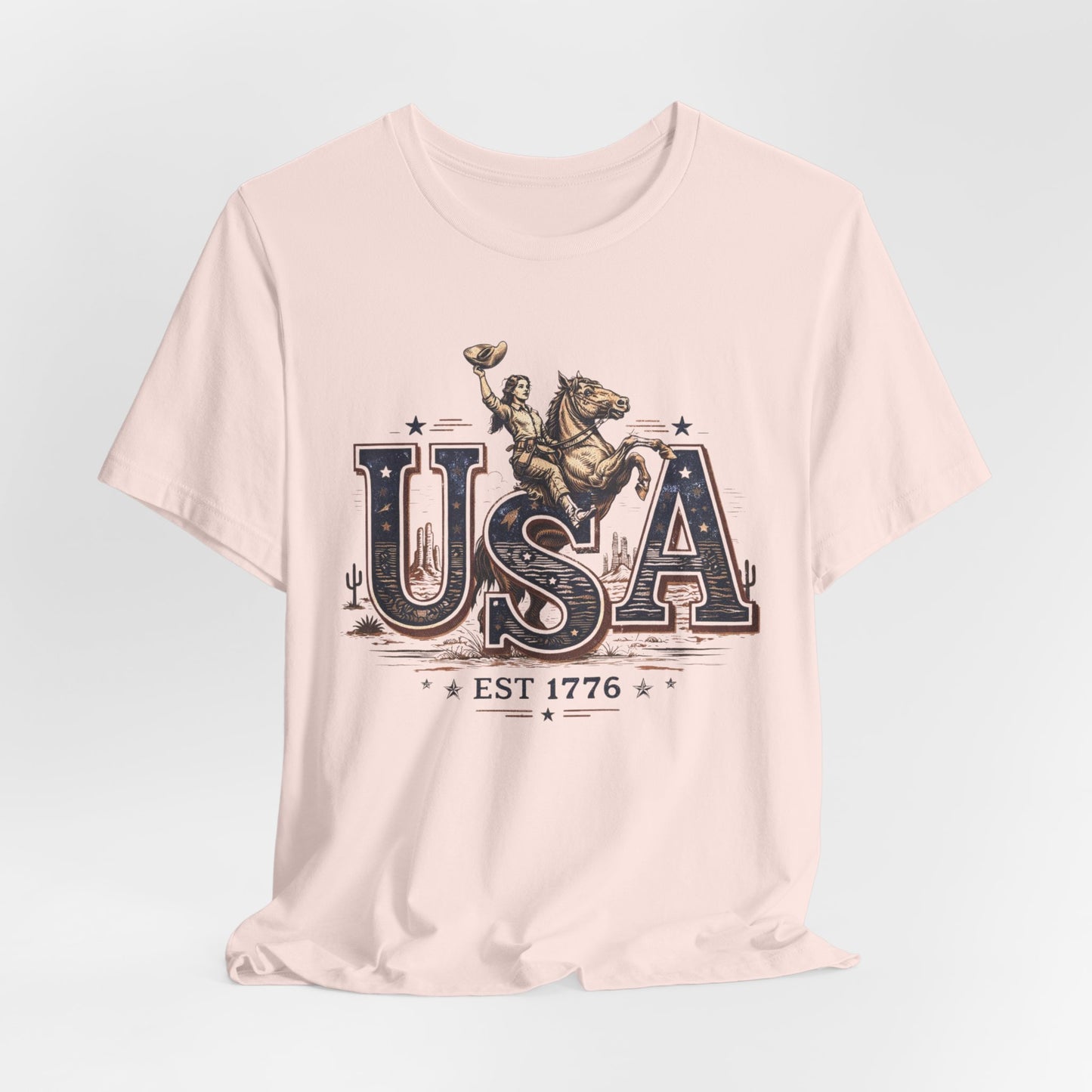 USA Western Rodeo T-Shirt – 'USA EST 1776' Patriotic Cowboy Tee