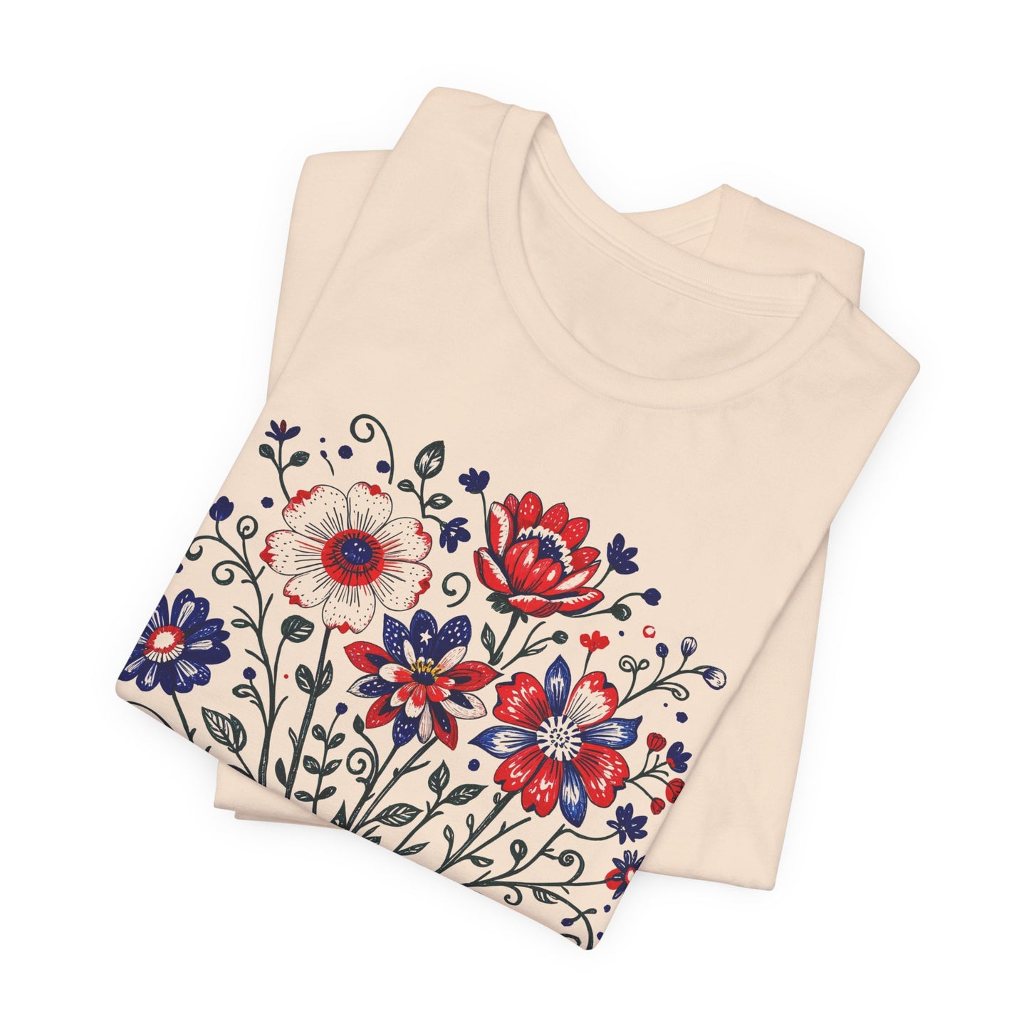 Patriotic Floral Tee — "America, Land of the Free"