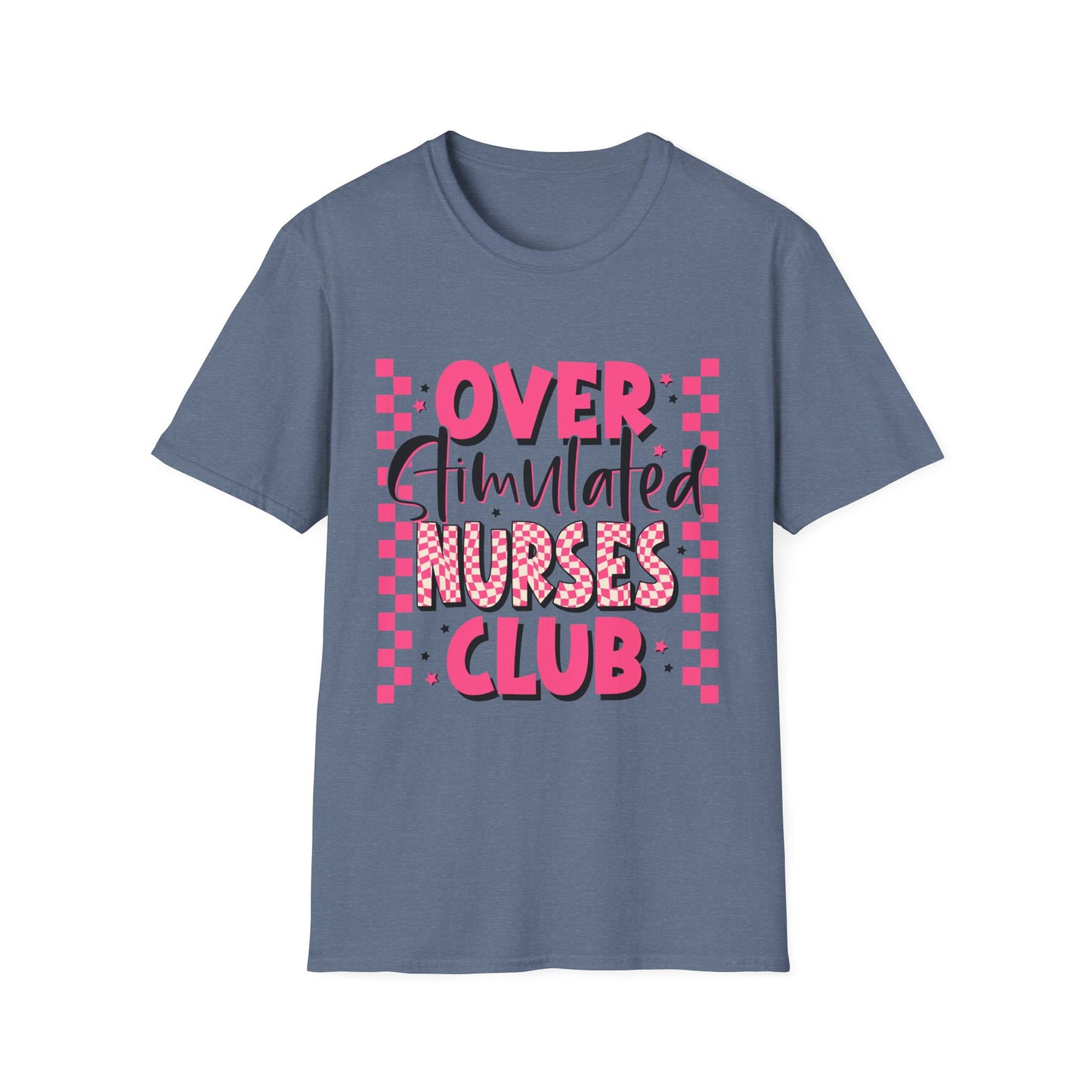 Overstimulated Nurses Club T-Shirt — Funny Pink Nurse Graphic Tee for Healthcare Workers