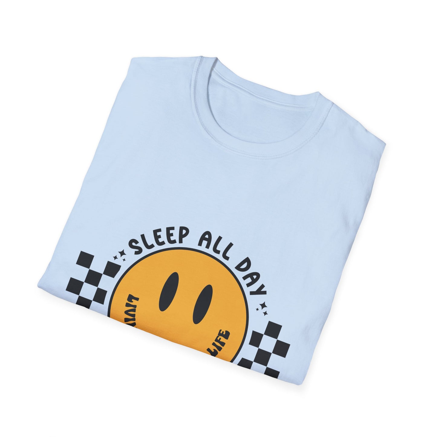 Nurse Smiley Tee — “Sleep All Day, Nurse All Night” Graphic T-Shirt