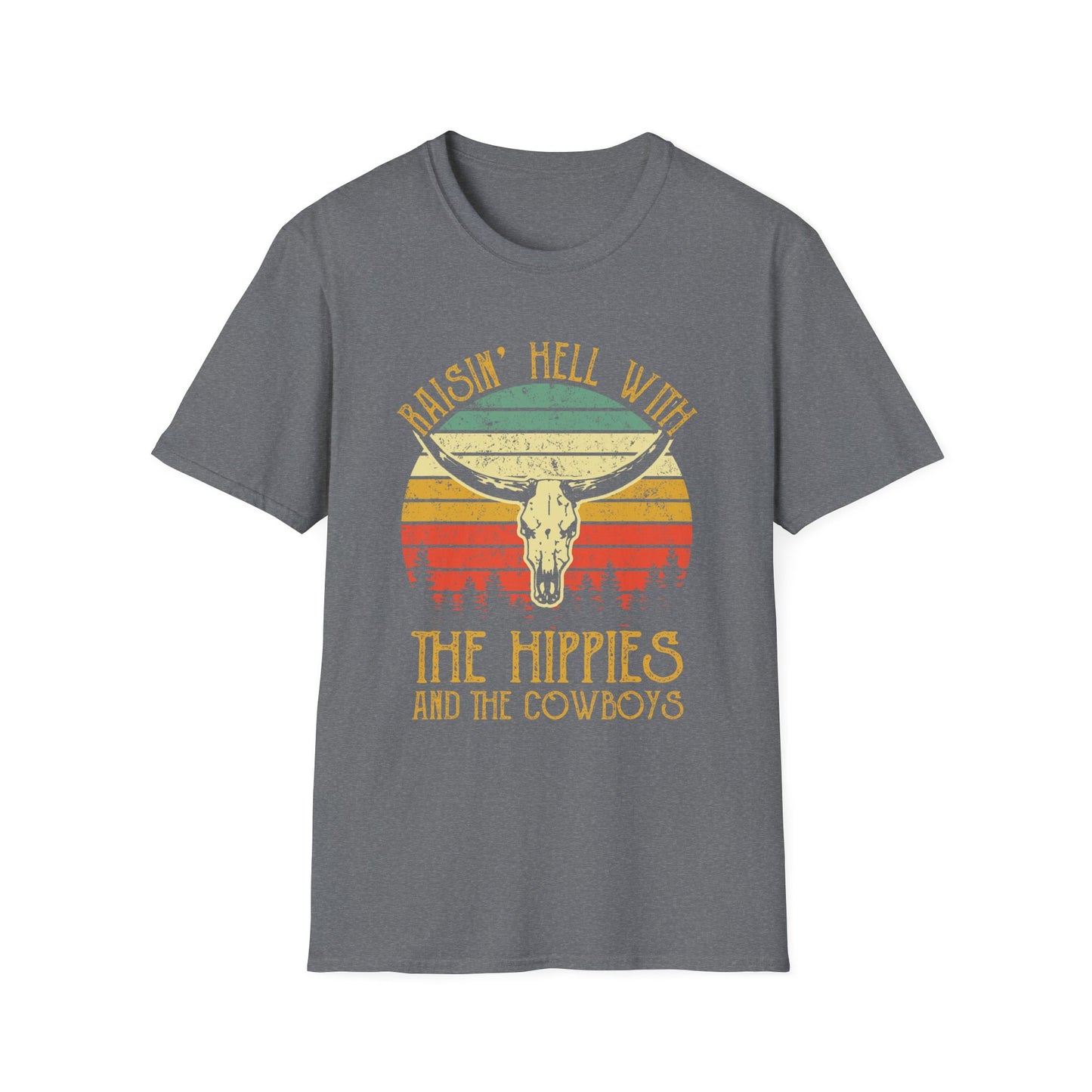T-Shirt — Raisin' Hell With The Hippies And The Cowboys Vintage Skull Graphic