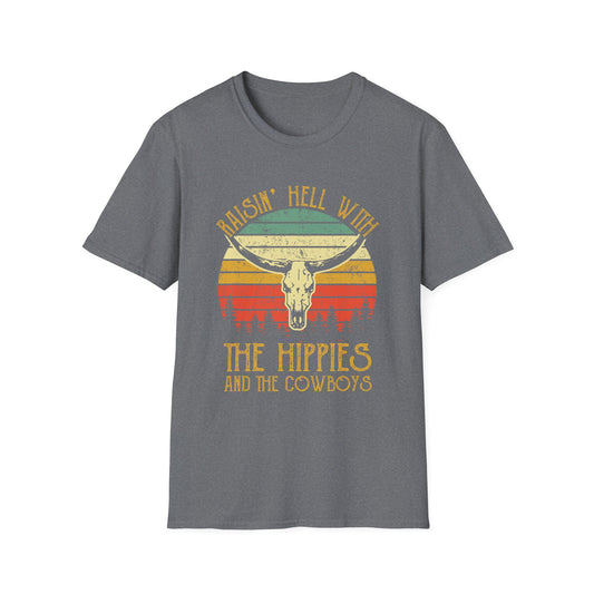 T-Shirt — Raisin' Hell With The Hippies And The Cowboys Vintage Skull Graphic