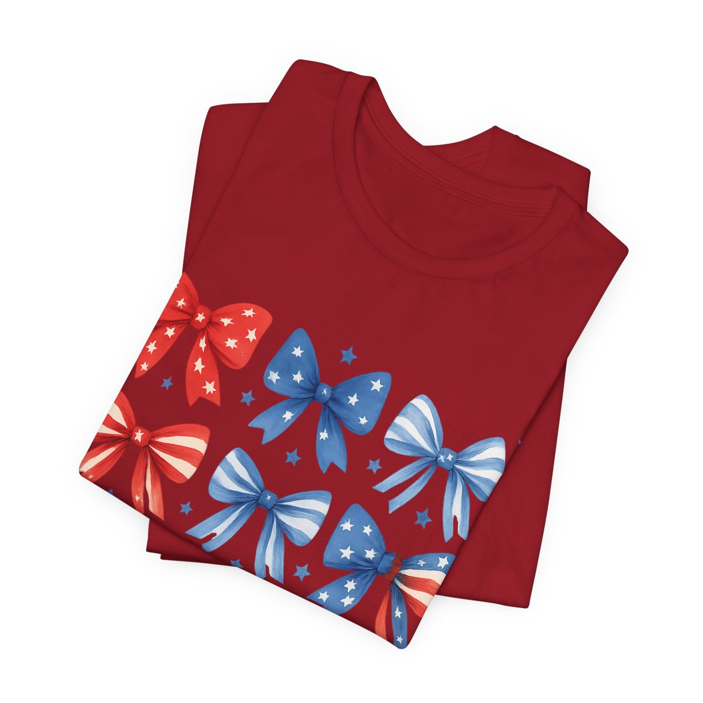 Patriotic Red & Blue Bows Tee — 4th of July Graphic T-Shirt