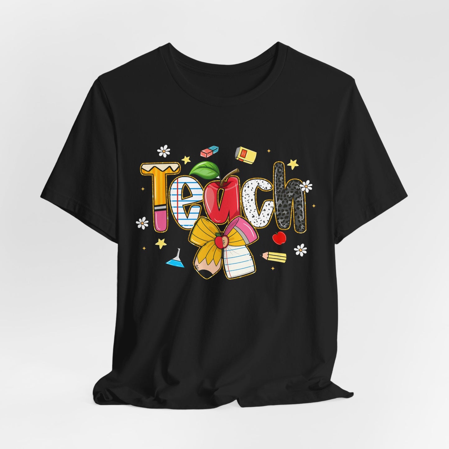 Teacher Floral Pencil Tee - "Teach" Cute School T-Shirt for Educators