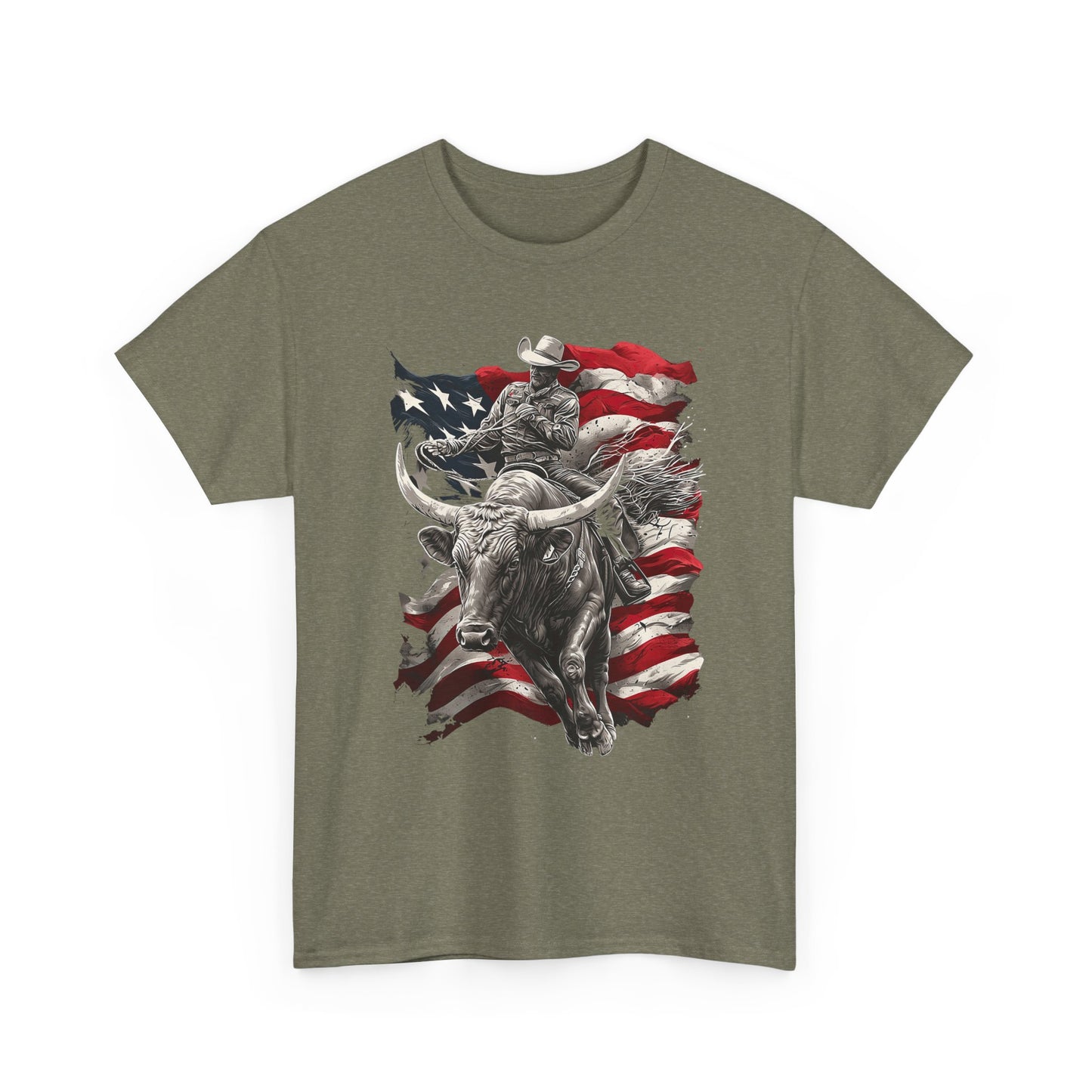 American Rodeo Bull Rider T-Shirt — Patriotic Flag Western Tee