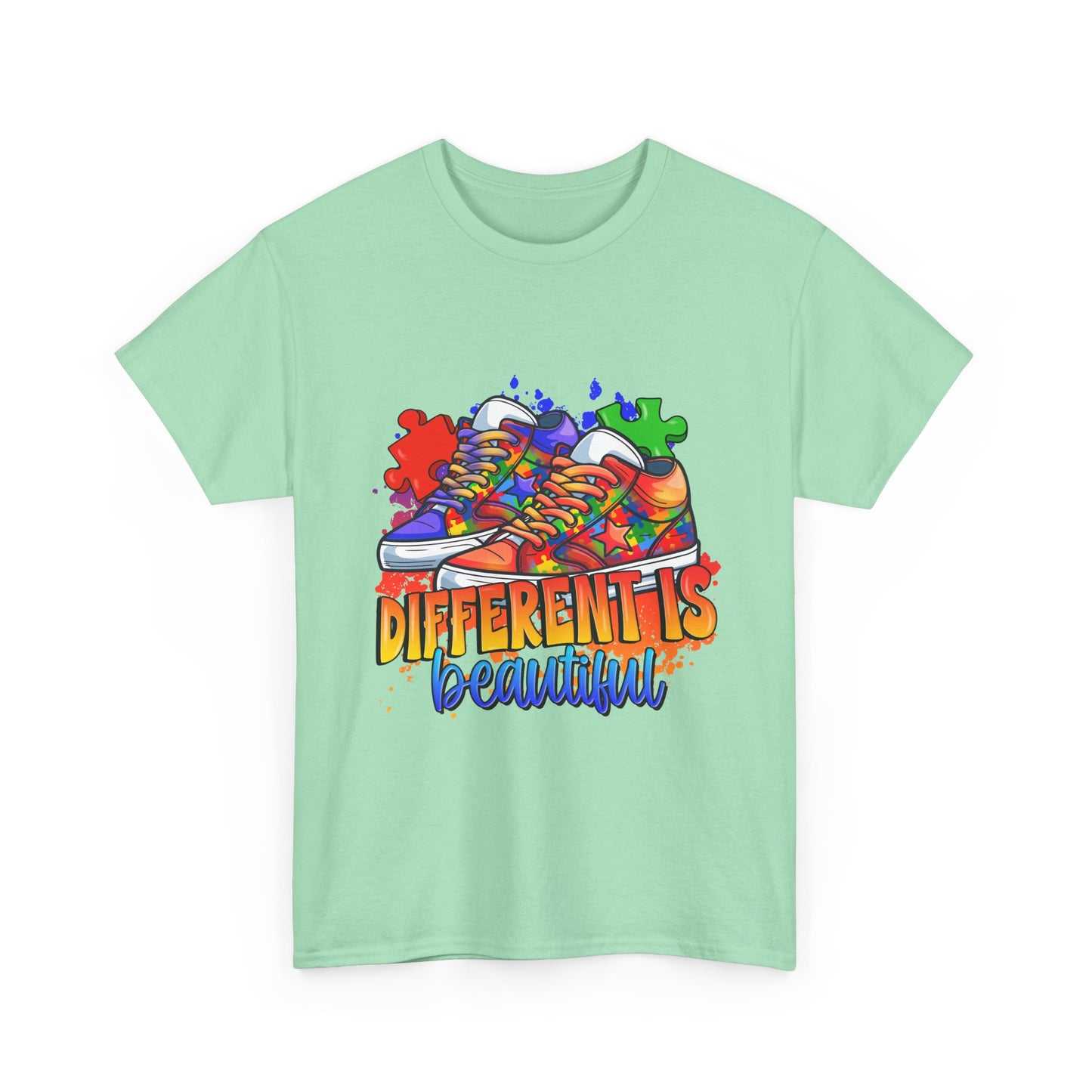 Different Is Beautiful Rainbow Puzzle Sneakers T-Shirt – Autism Awareness Tee