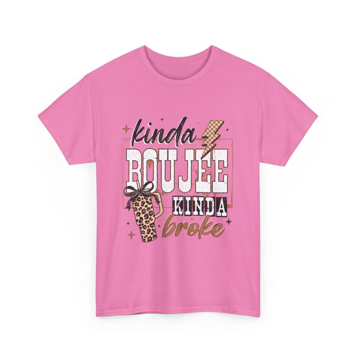 Kinda Boujee Kinda Broke Tee — Leopard Print Graphic T‑Shirt