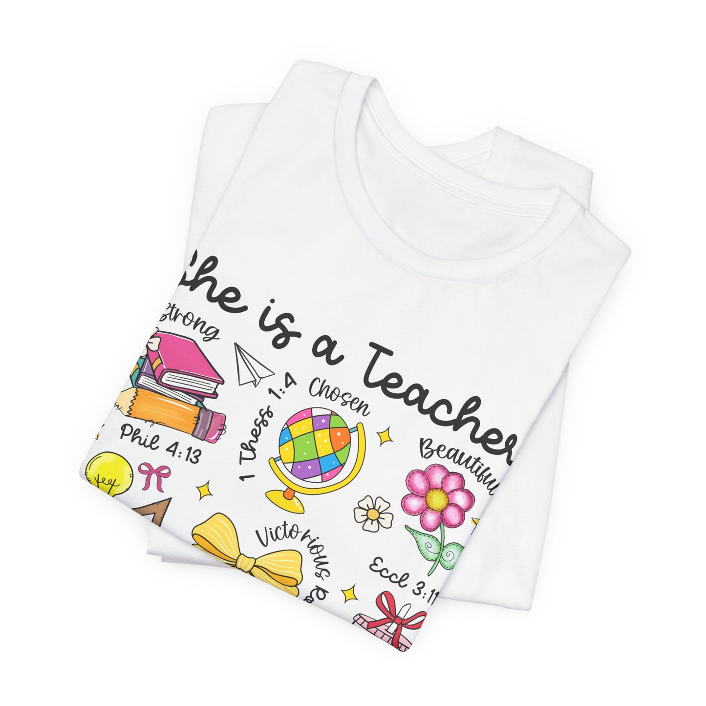 Teacher Illustrated Icons T-Shirt — "She is a Teacher" Appreciation Tee