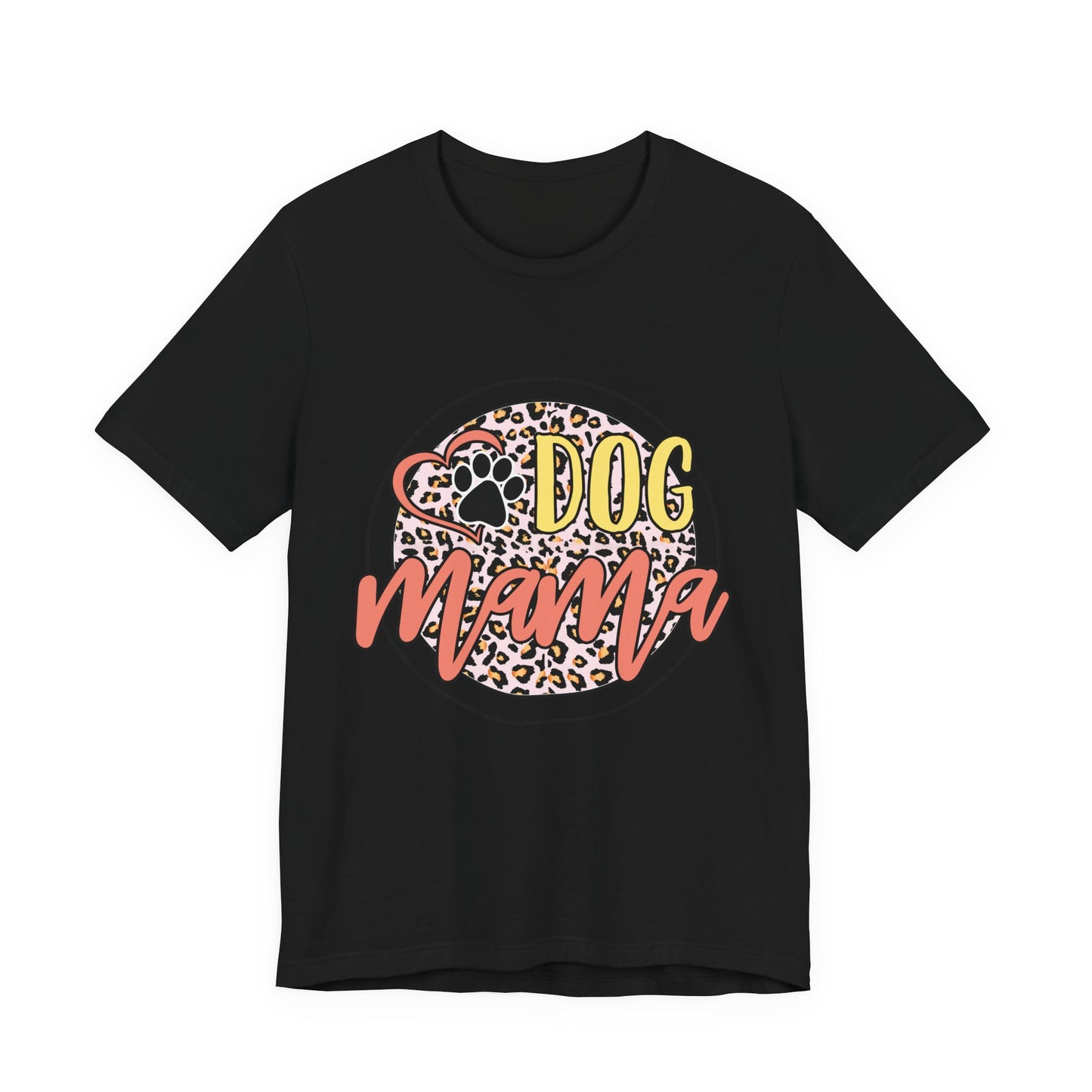 Dog Mama Leopard Circle Tee — Cute Paw Print Graphic T-Shirt for Women