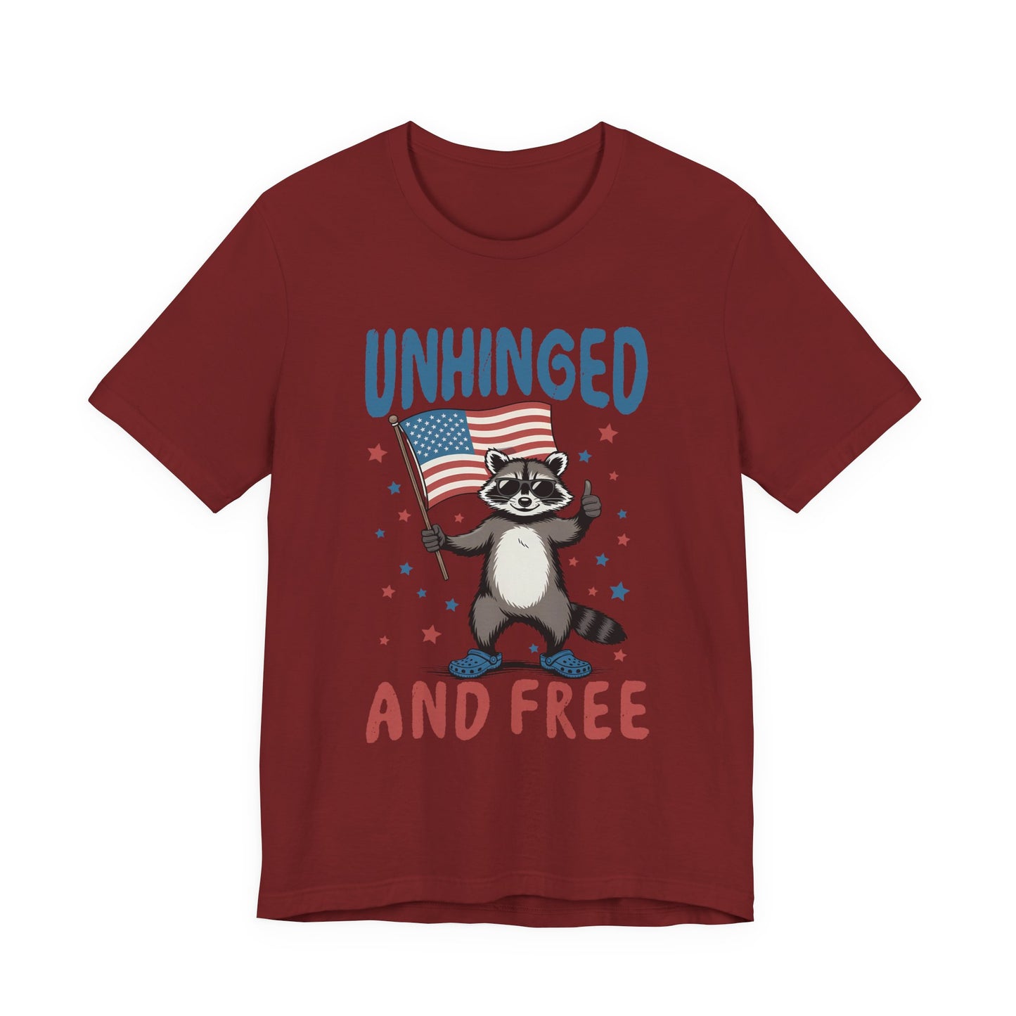 T‑Shirt — "Unhinged and Free" Raccoon American Flag Graphic Tee