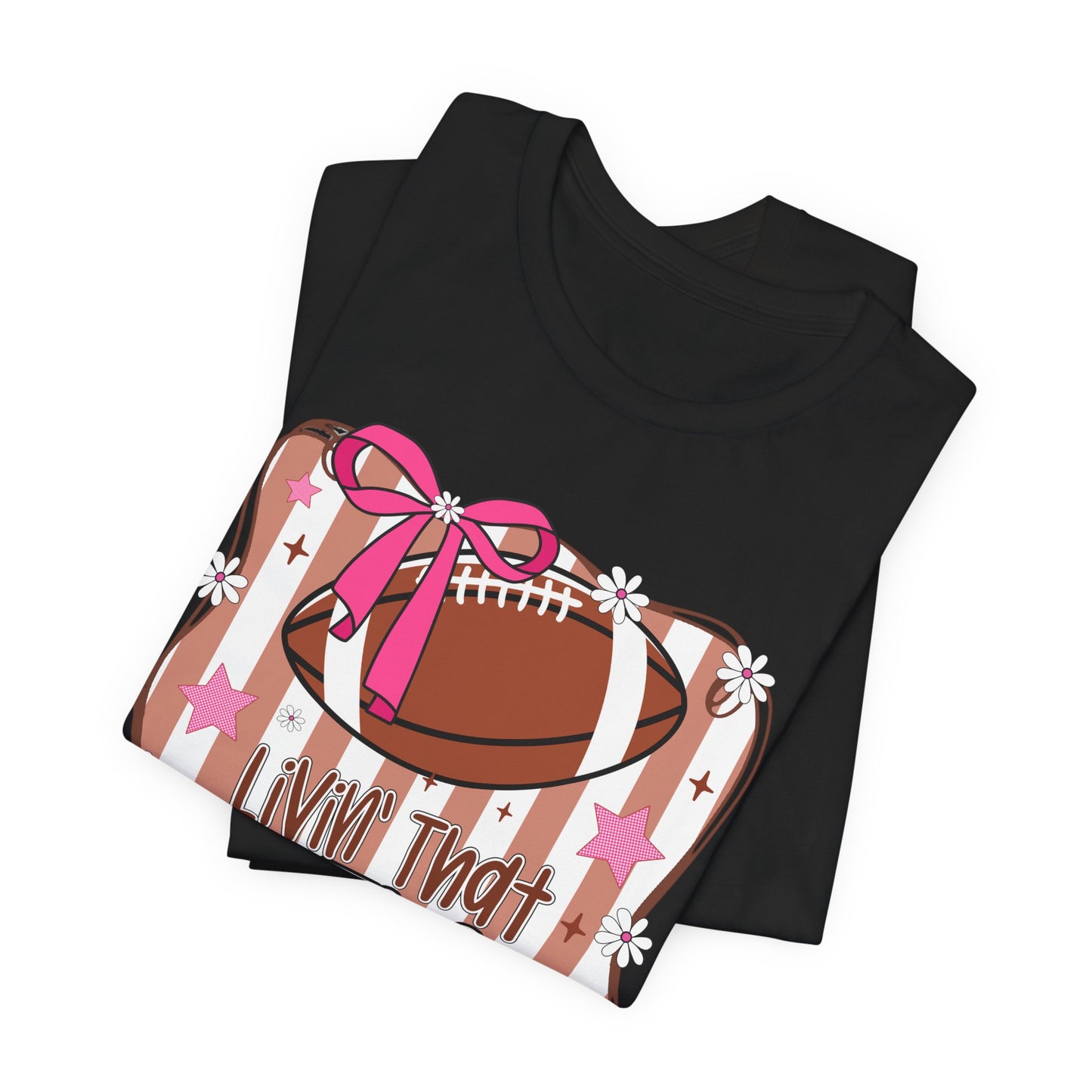 Football Mom Life T-Shirt — Pink Bow Football Mom Tee