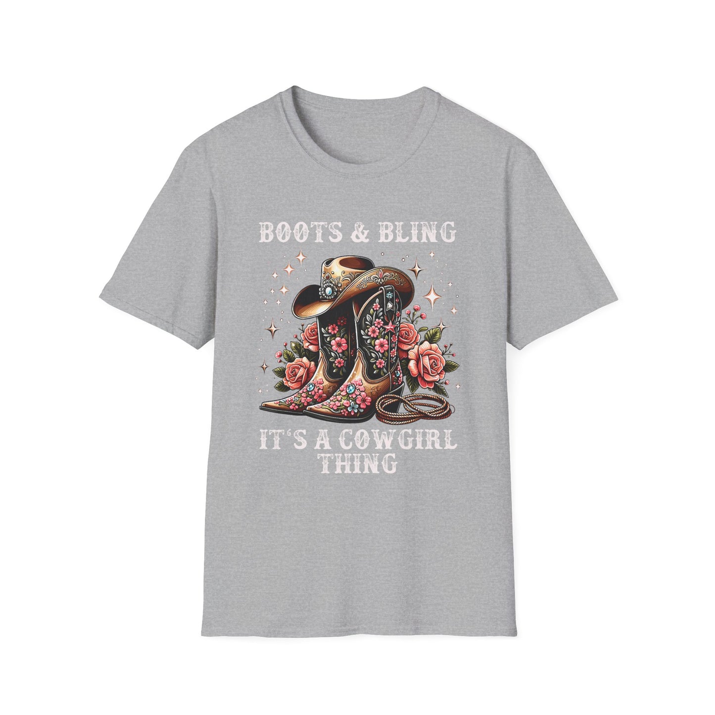 Cowgirl T-Shirt — "Boots & Bling" Floral Western Tee