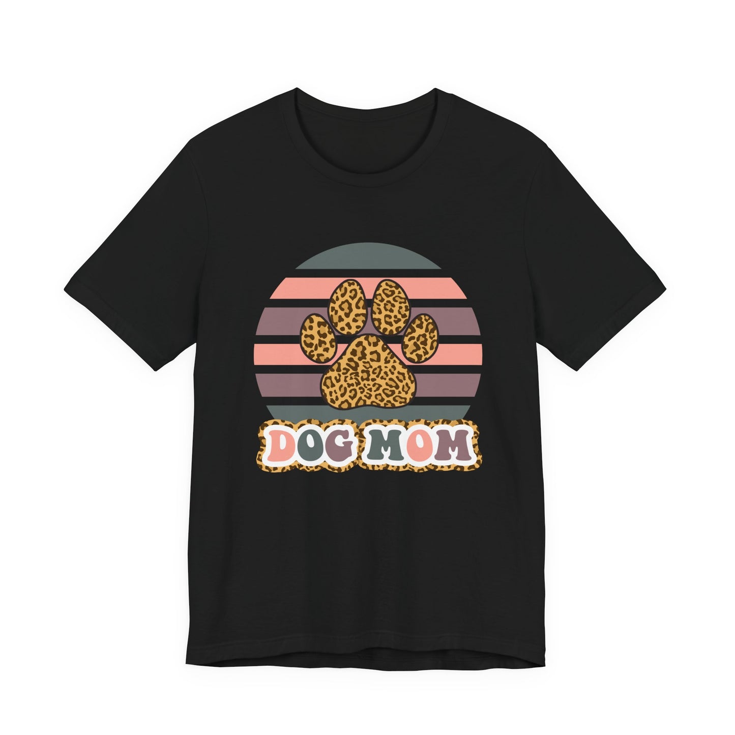 Dog Mom Leopard Paw Tee — Retro Striped Pet Lover T‑Shirt
