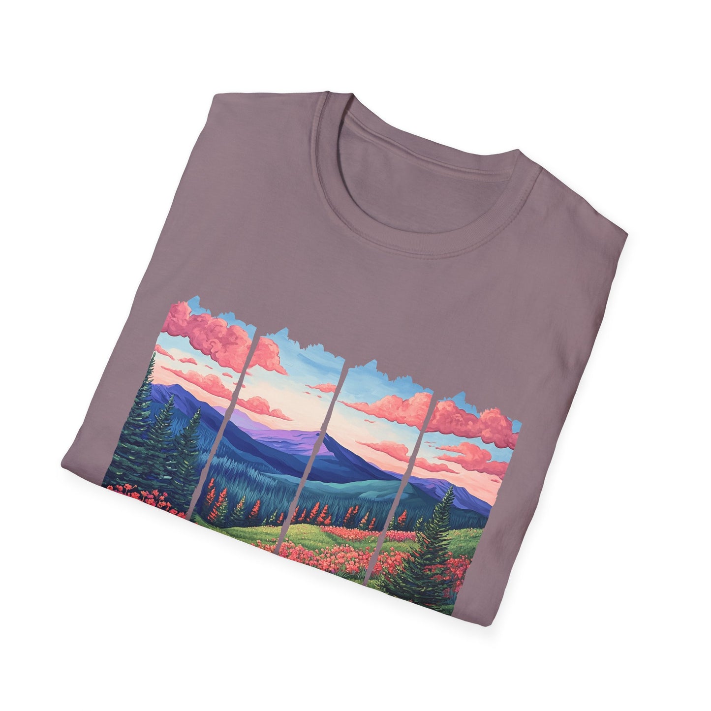 Scenic Mountain Sunset T-Shirt — Wildflower Valley Landscape Tee