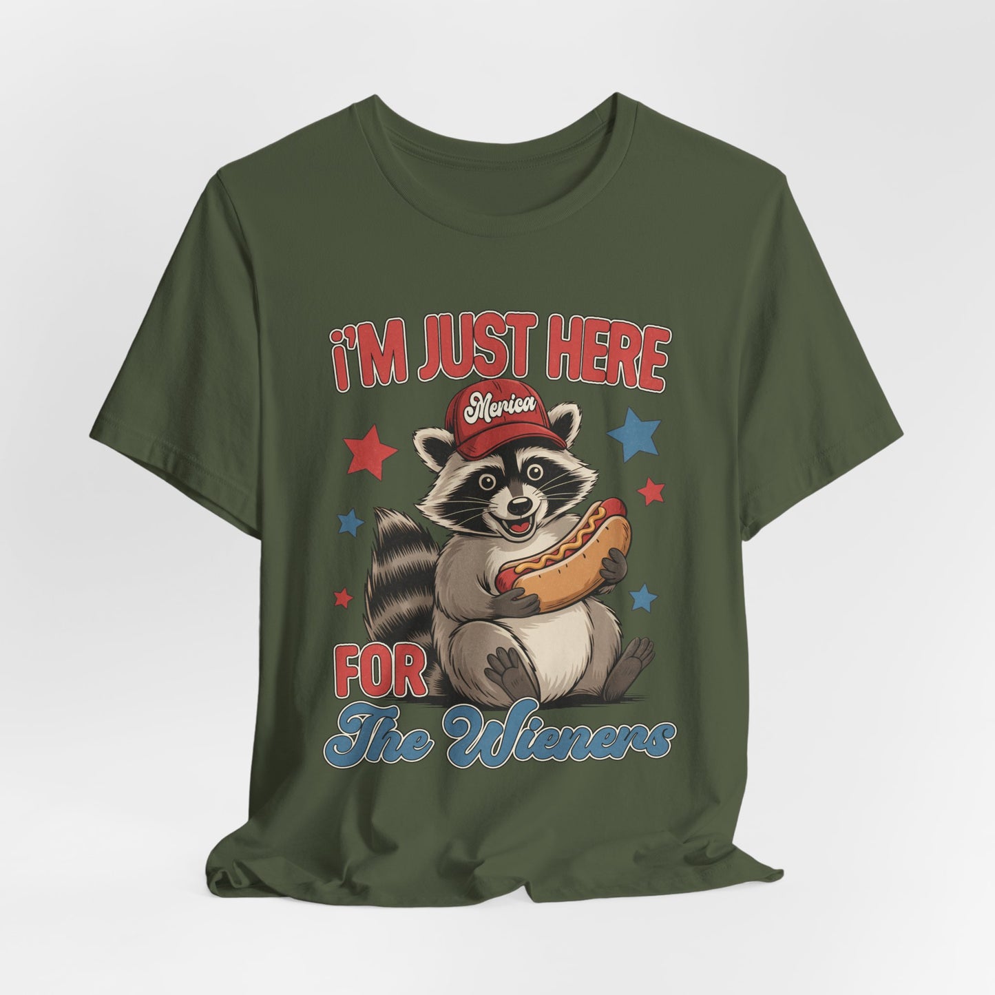 Patriotic Raccoon Hot Dog Tee — “I'm Just Here For The Winans” Graphic T-Shirt