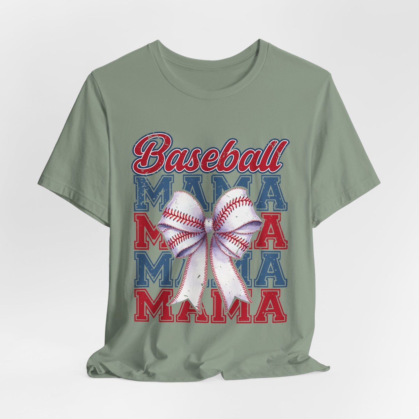 Baseball Mama Tee – Patriotic Bow Soft Cotton T‑Shirt for Baseball Moms