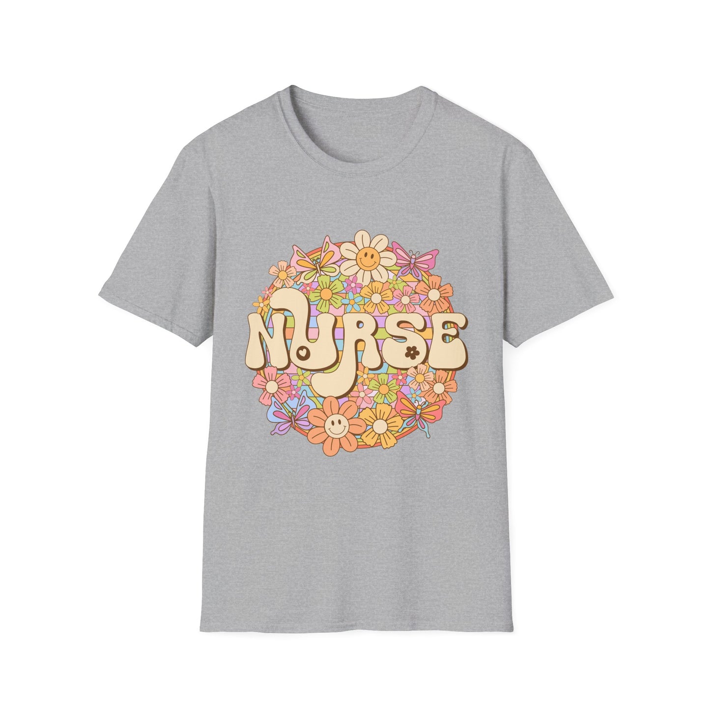 Nurse Floral Retro T-Shirt — Cute Vintage Flower Badge for Nurses