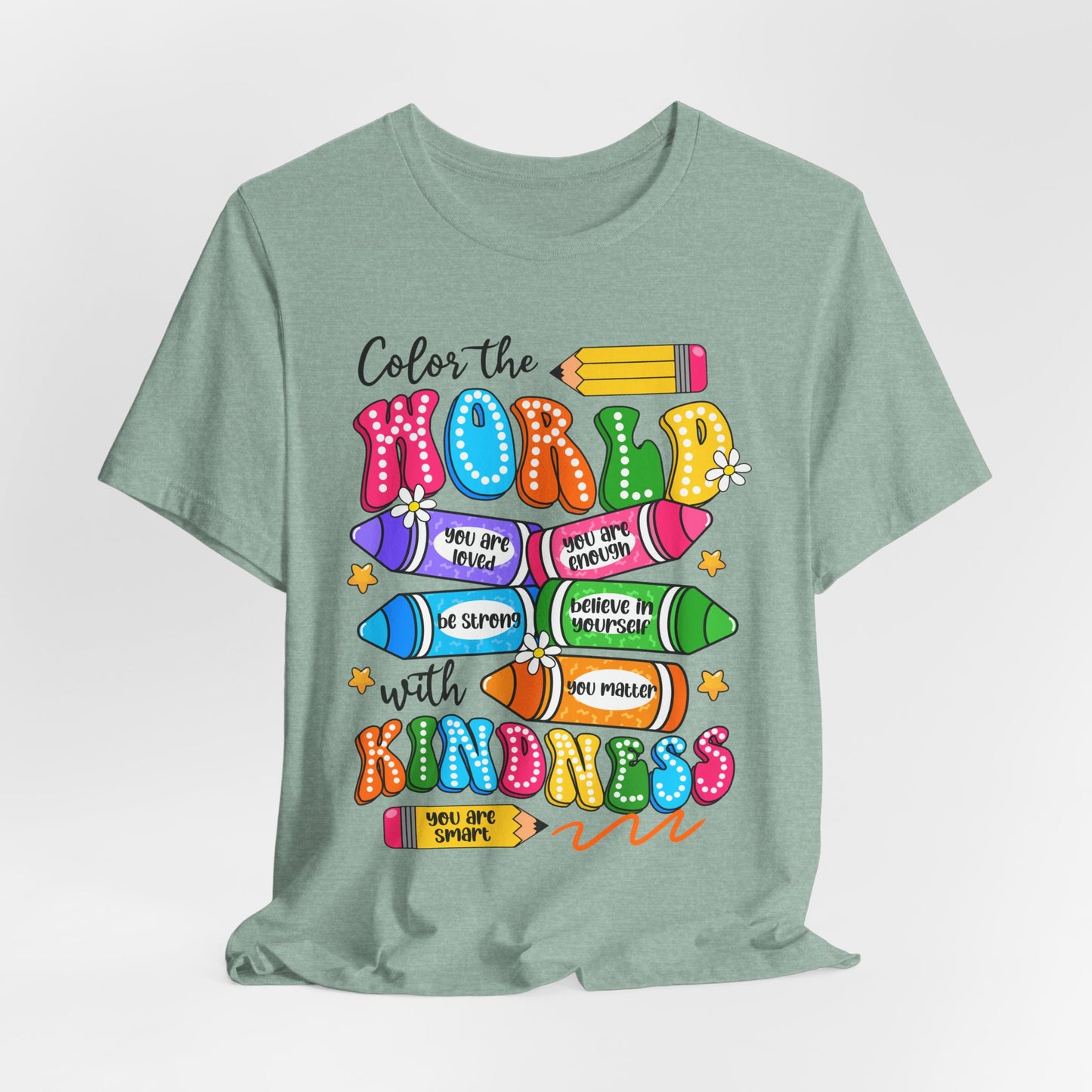 Color the World with Kindness T-Shirt — Kids & Teachers Positive Message Tee